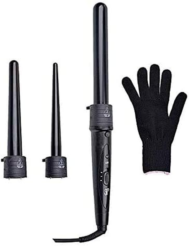 Zealite Hair Culer Curling Wand 3 in 1, Curling Iron Set with 3 Interchangeable Ceramic Barrels and a Heat Protective Glove Black image number 3