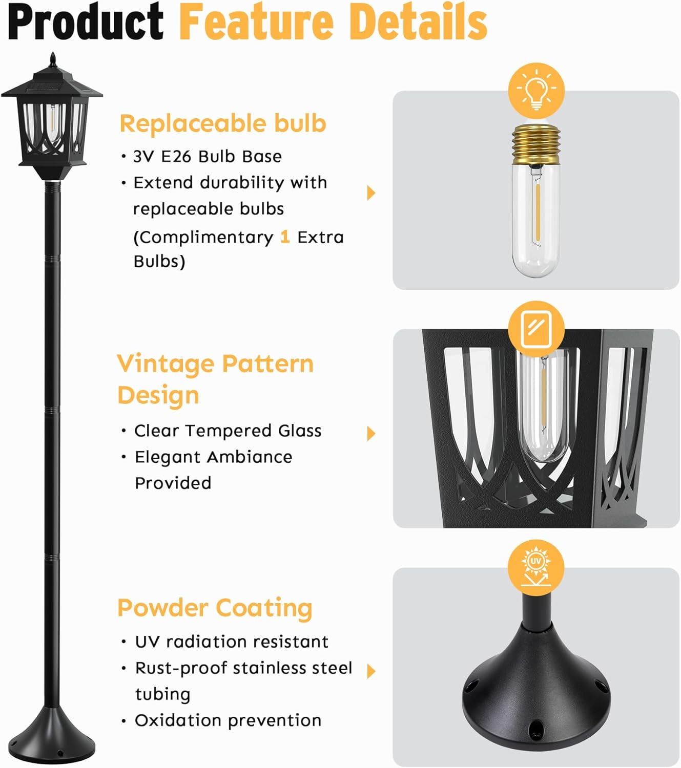 63" Solar Lamp Post Light 2Pack, Solar Light Posts for outside Waterproof, Outdoor Lamps for Patio, Backyard, Front Porch Decor, Warm White, Replaceable Bulb