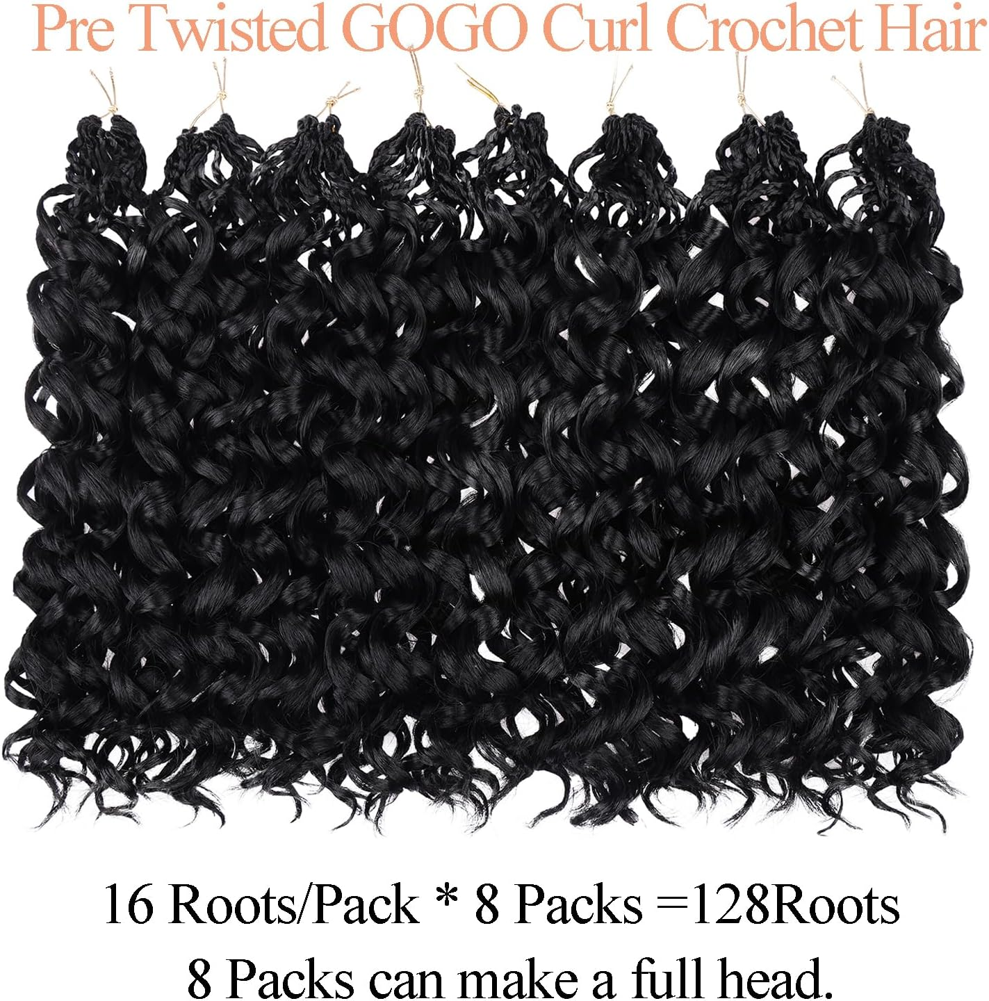 Mscat Gogo Curl Crochet Hair 18 Inch 8 Packs Black Ocean Wave Crochet Hair Pre Looped Deep Twist Goddess Box Braids Short Curly Water Wave Synthetic Braiding Hair for Women Girls Kids (8 Packs, 1B#) image number 6