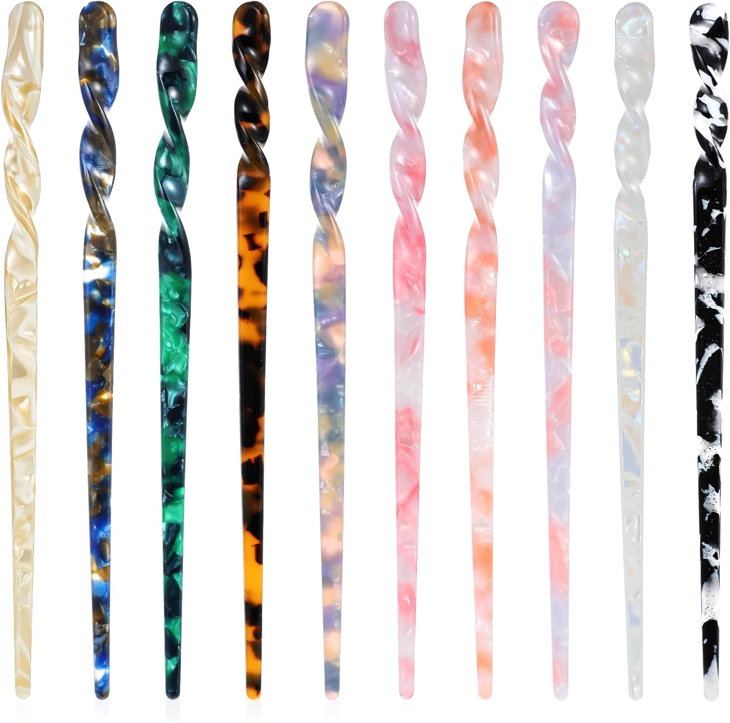 Acetate Hair Stick, Pack of 10 Colourful Hair Sticks, Retro Hair Pins, Vintage Chinese Hair Pin, Long Hair Stick, Hairpin Hair Sticks, Beautiful Chinese Hair Pin Hair Accessories for Women and Girls image number 1
