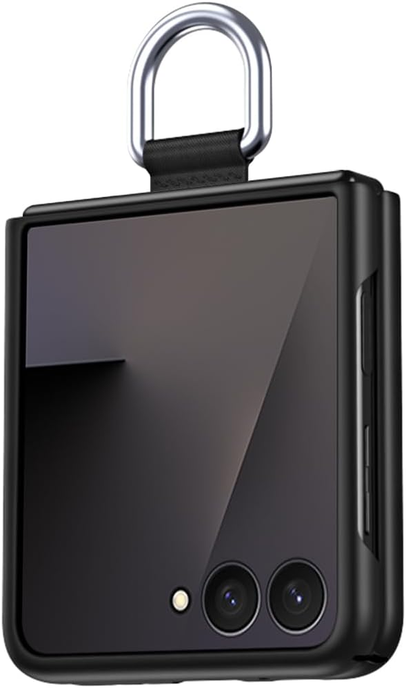 Coque Case for Samsung Z Flip 7 Mobile Phone Protective Case, Slim Silk Band Lanyard Ring Mobile Phone Case with Ring Video Stand, Foldable Mobile Phone Case for Samsung Galaxy Z Flip 7 5G Blue