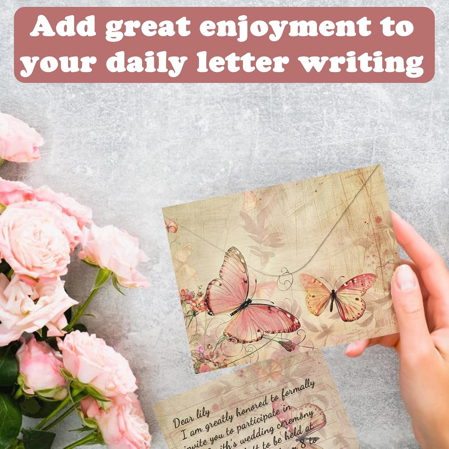 Jascherry 50 Sheets of Stationery with Envelopes, 10 Ddesigns of Stationery with 3 Sticker Sheets, Elegant Stationery Set for Invitation Cards, Congratulations Cards, Set C image number 2