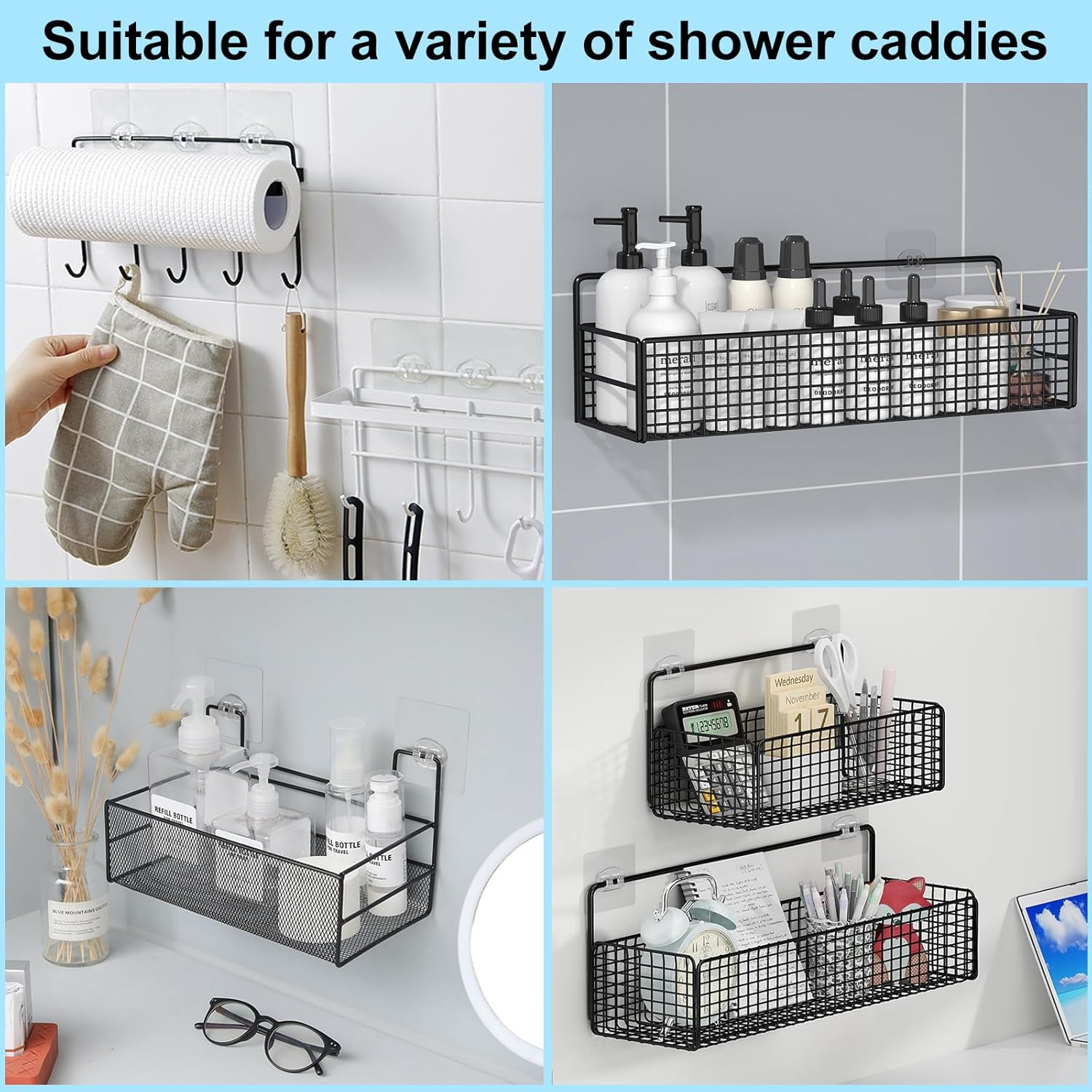 Vivinin 15 Pack Shower Caddy Adhesive Replacement, Shower Shelf No Drilling, Strong Hooks for Shower Caddy, Soap Holder, and Kitchen Racks image number 6
