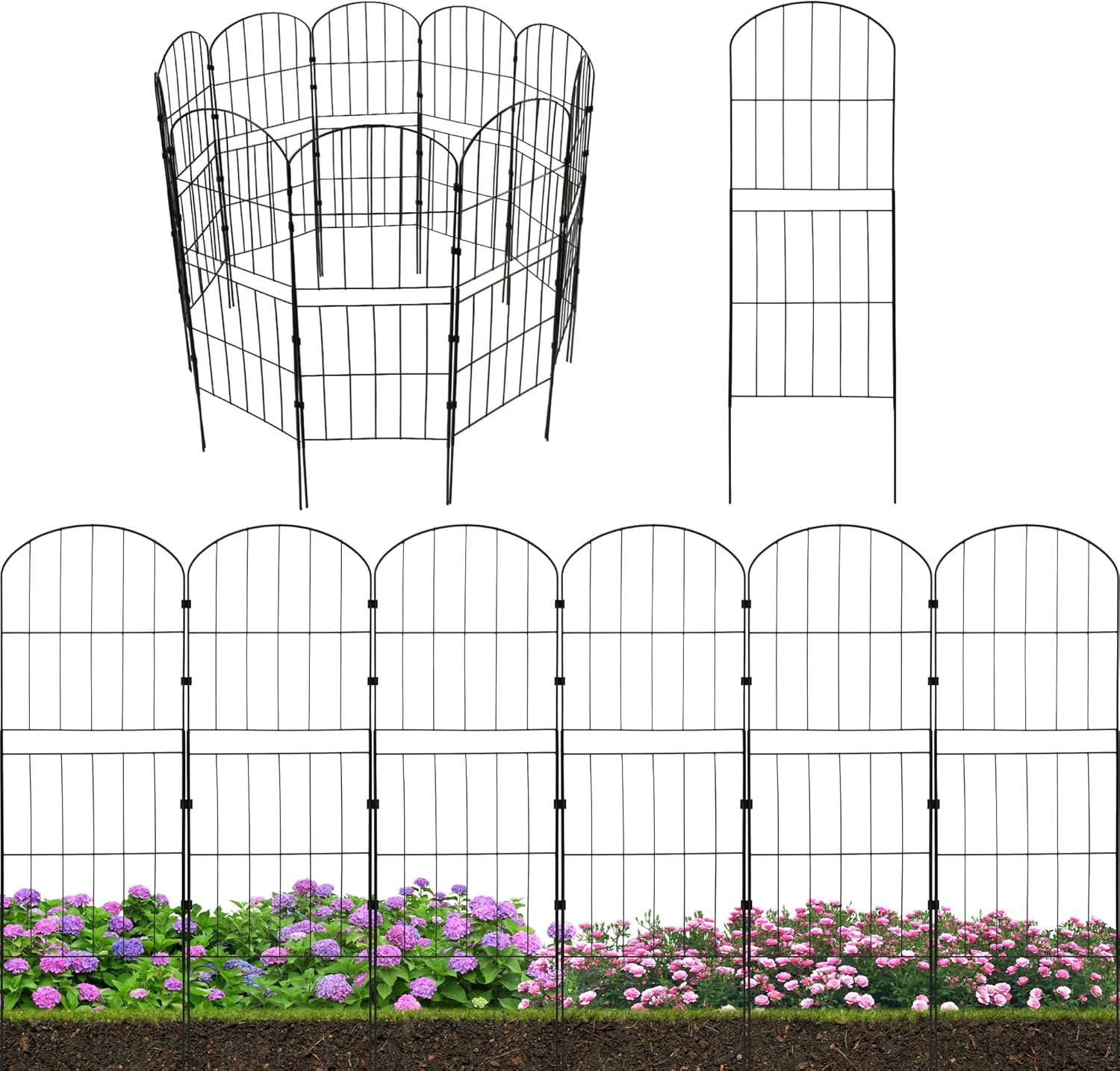 10 Pack Decorative Garden Fence Fencing, 92Cm (H) X 3.3M (L) Rustproof Metal Wire Panel Border Animal Barrier for Dog, Flower Edging for Yard Landscape Patio Outdoor Decor, Arched image number 3