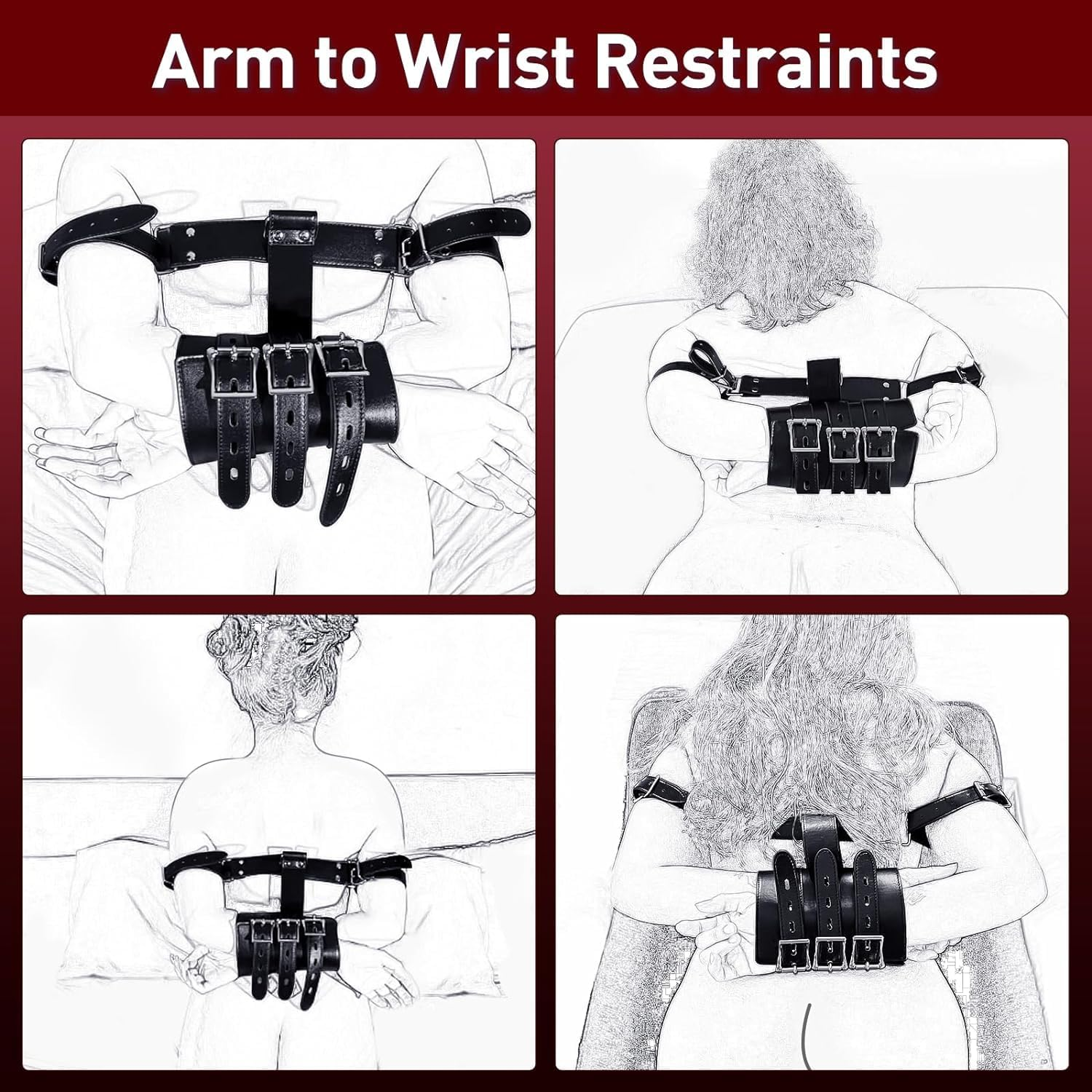 BDSM Bondage Sex Toys for Couples, Sex Restraints Bondage Handcuffs, Adjustable Sex Cuffs Sex Restraints Straps Arm-Wrist, Restraint Set Adult Sex Toys Couple (Black) image number 5