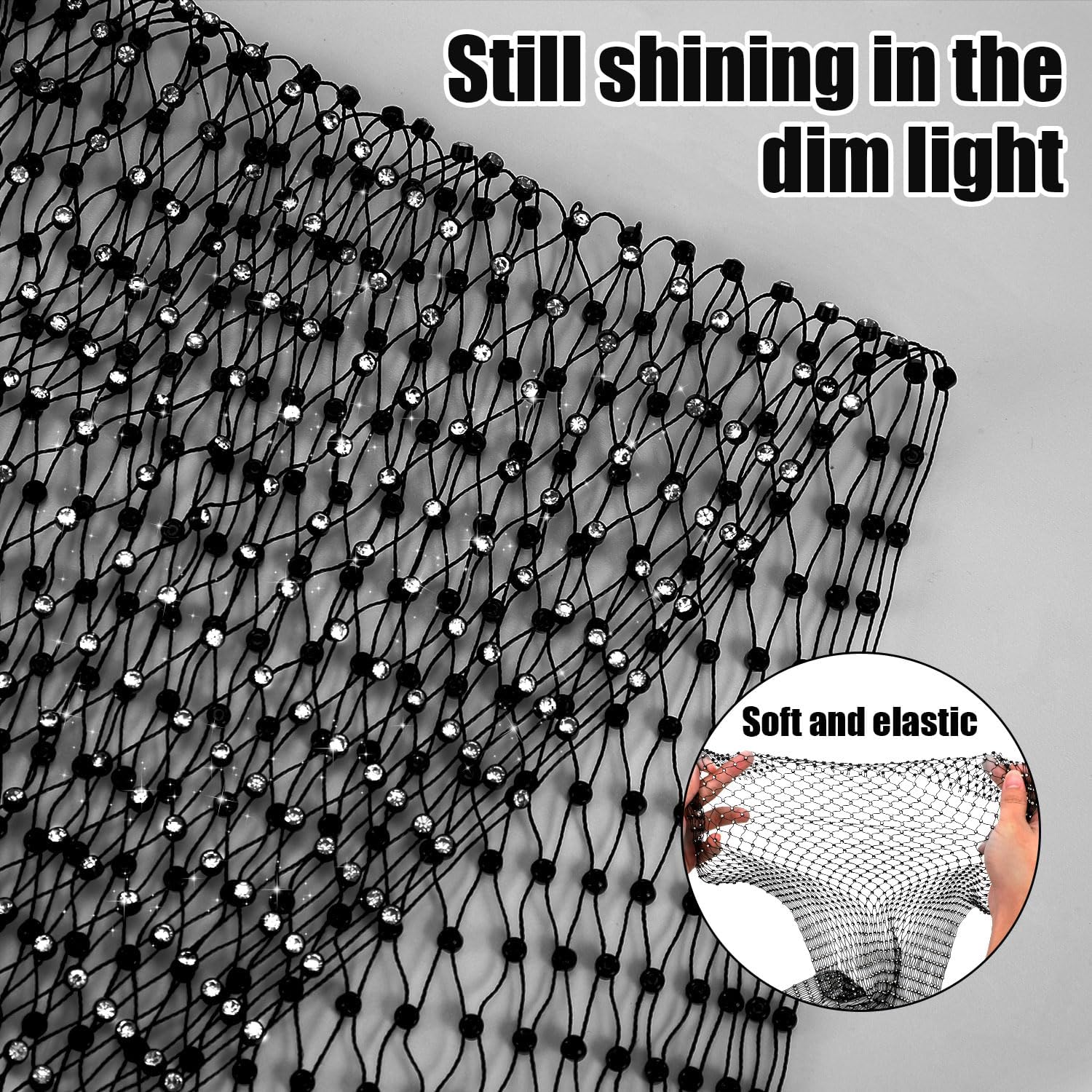 NQEUEPN Rhinestone Head Scarf, Black Glitter Crystal Mesh Headband Elastic Wide Head Wraps Diamond Sparkly Headpiece Party Nightclub Costume Hair Accessories for Women Girls image number 3