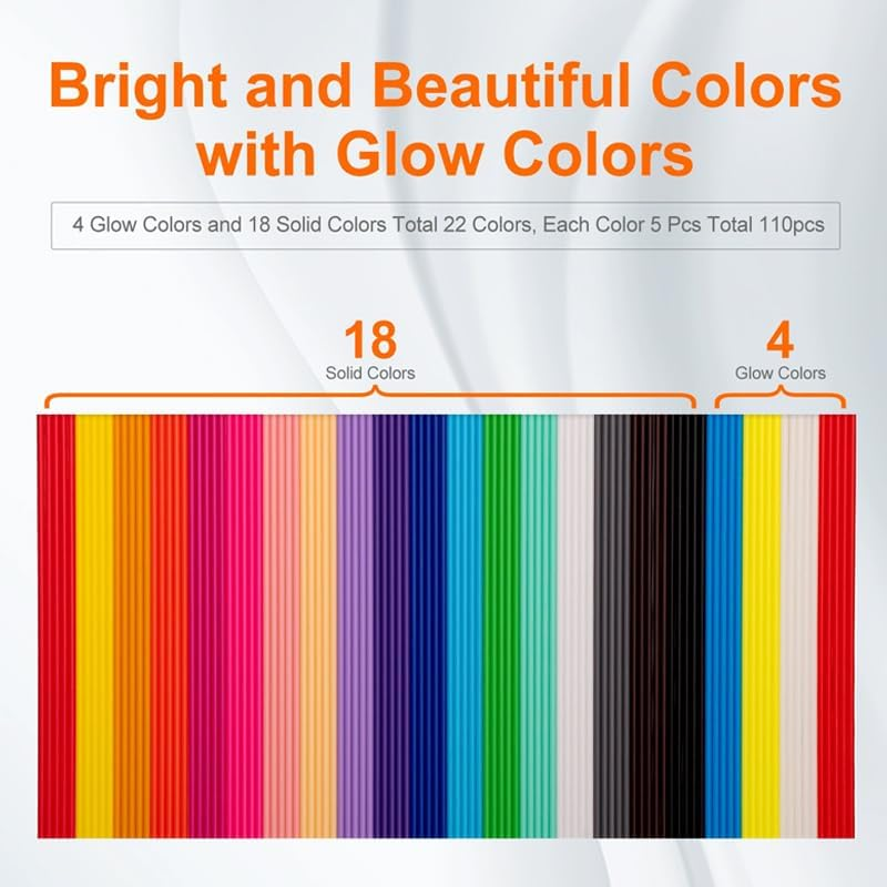 WADY 110Pcs 3D Doodler Pen Refills - 22 Colors 3D Printing Filament Refill Pack for 3Doodler Start+ 3D Pen, Safe PCL Filament Low Temperature 2.5Mm Thick,Compatible Only with Start Pen image number 4