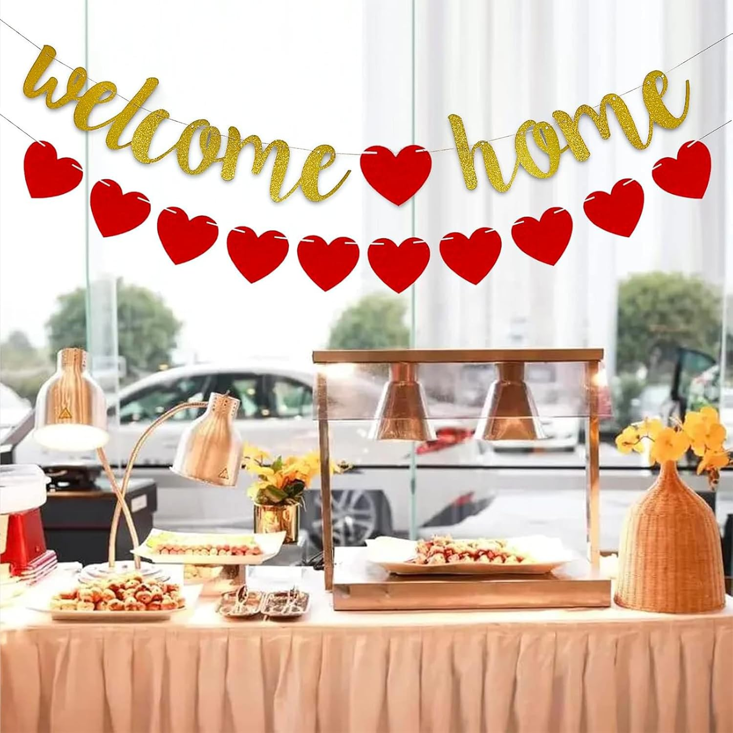 Yeanifeana Welcome Home Banner with Pre-Strung Sparkling Heart Garland, Ready-To-Hang Decoration for Homecoming, Military Return, Family Reunion, Graduation & Housewarming Backdrop, Photo Props, Celebrations image number 5