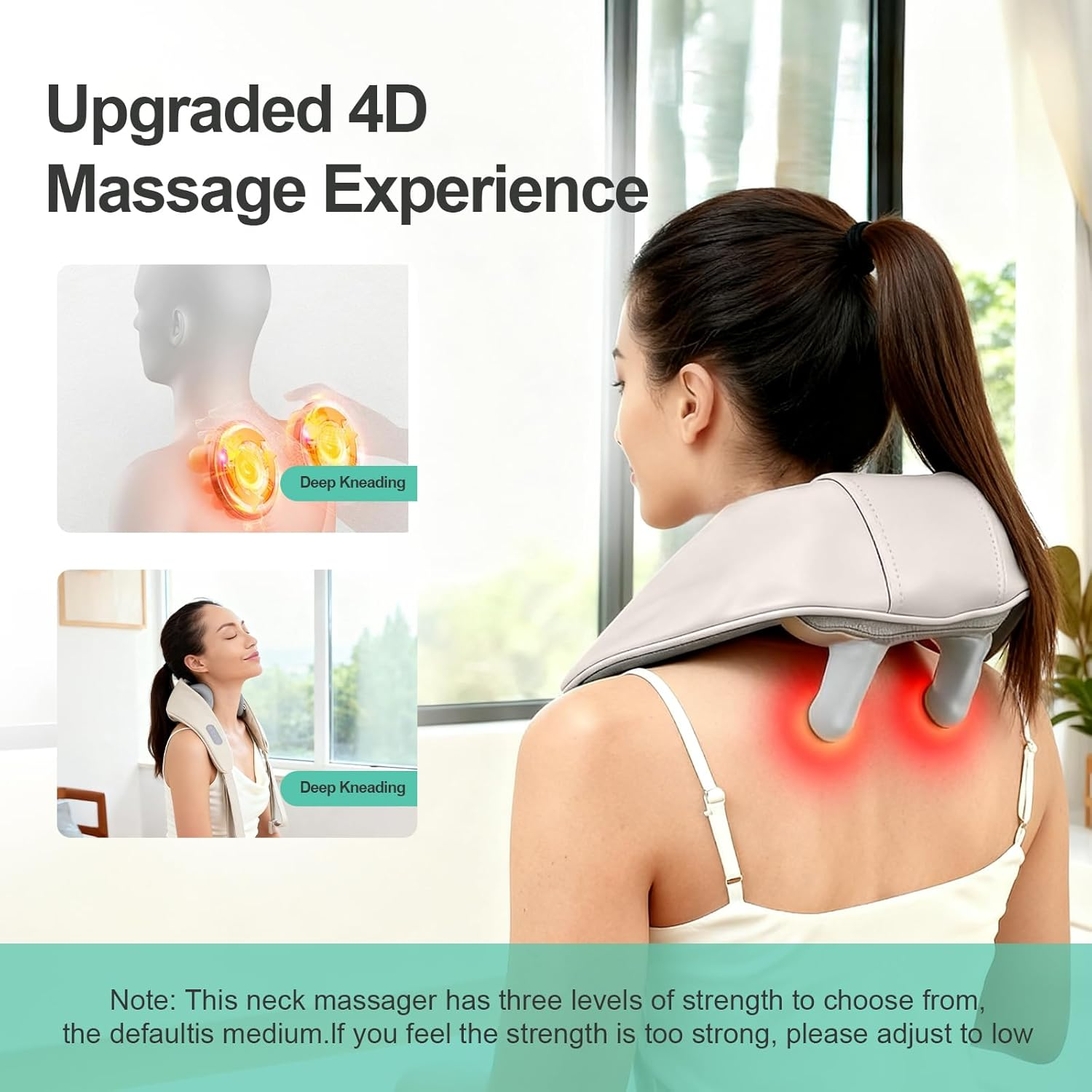 Neck Back Massager with Heat, Cordless Neck Massager Pain Relief, Deep Tissue Shiatsu Kneading Electric Massager, Massage Pillow for Shoulder, Leg, Body Muscle, Use at Car Home Office, Ideal Gifts image number 3