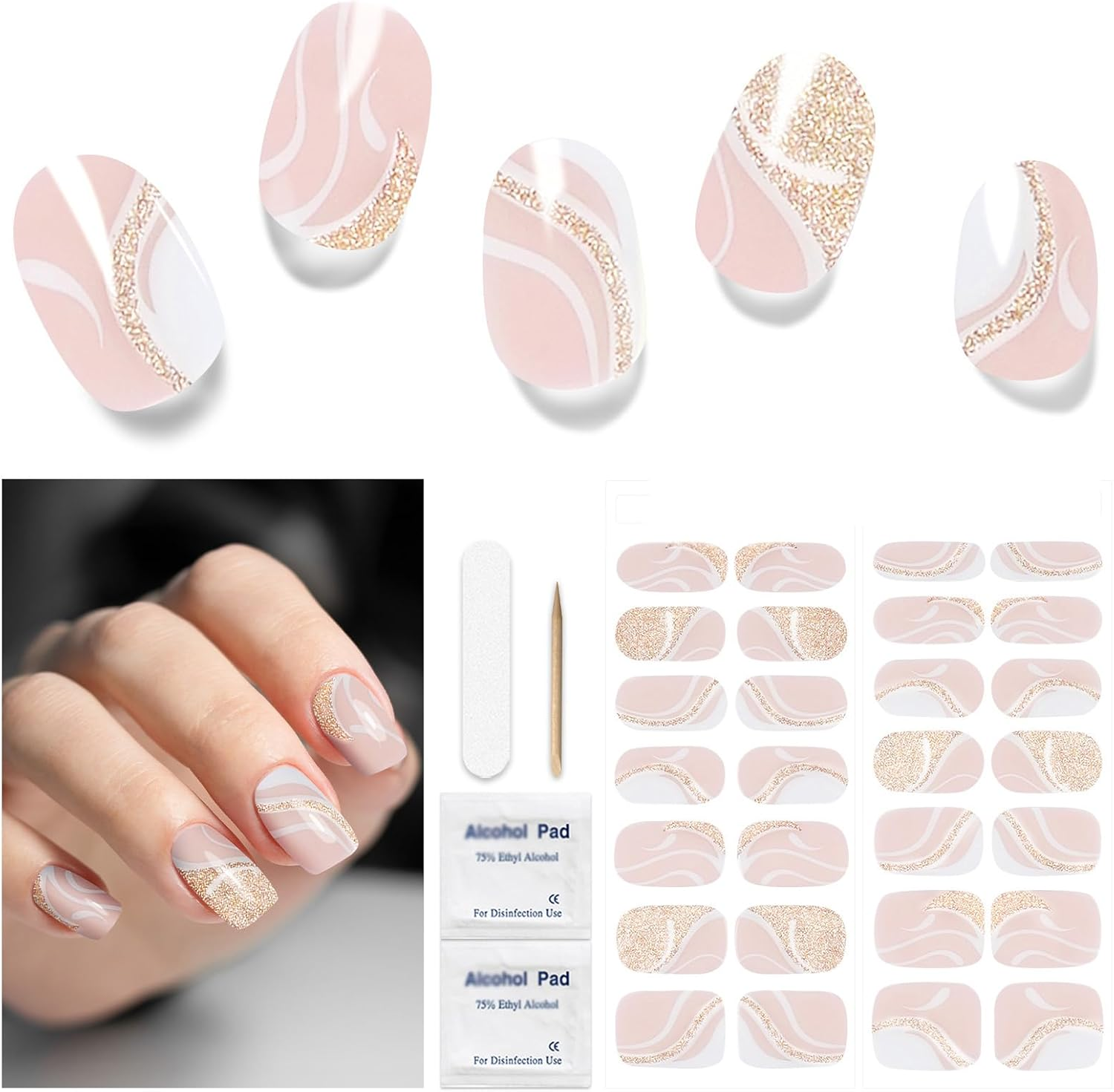 Semi Cured Gel Nail Strips - 28 Pcs Work with Any UV Lamp, Long Lasting Art Stickers, Salon Quality, Easy to Apply (Shiny Pink)