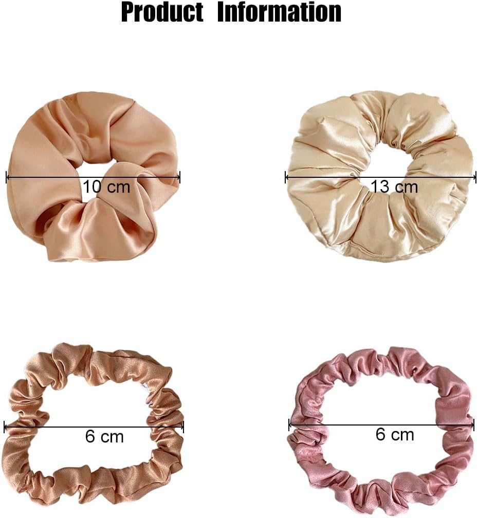 ZWWOGE 4 Piece Set Silk Bonnet for Sleeping, Consisting of Two Sizes Silk Hair Bobbles and a Scrunchies in Champagne Pink and Pink, Gentle on Hair, Satin Hair Scrunchie image number 1