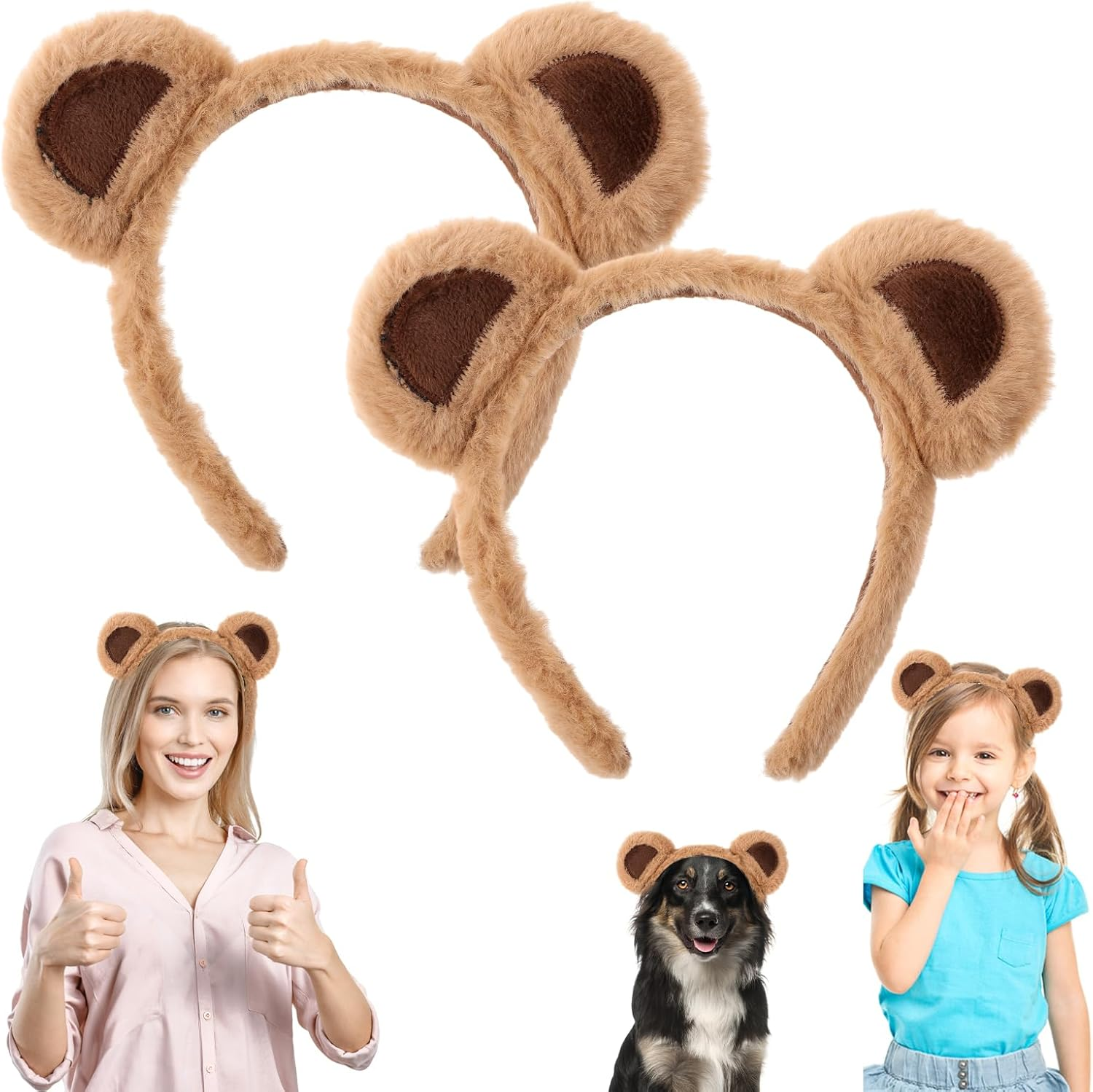 WY LIGHTING LEVEL 2 PCS Bear Ears Headband Cute Animal Ear Hair Hoops Makeup Face Wash Hair Band Party Festival Headwear Cosplay Costume Decoration Hair Accessories for Women Girls image number 3