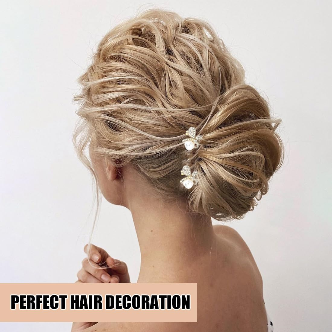 4 Pack Butterfly Pearl Rhinestone Hair Clips, U Shaped Hair Accessories, Pearl Hair Accessories, U Shaped Pearl Hair Clips Set for Wedding, Bride, Bridesmaid, Girls and Women