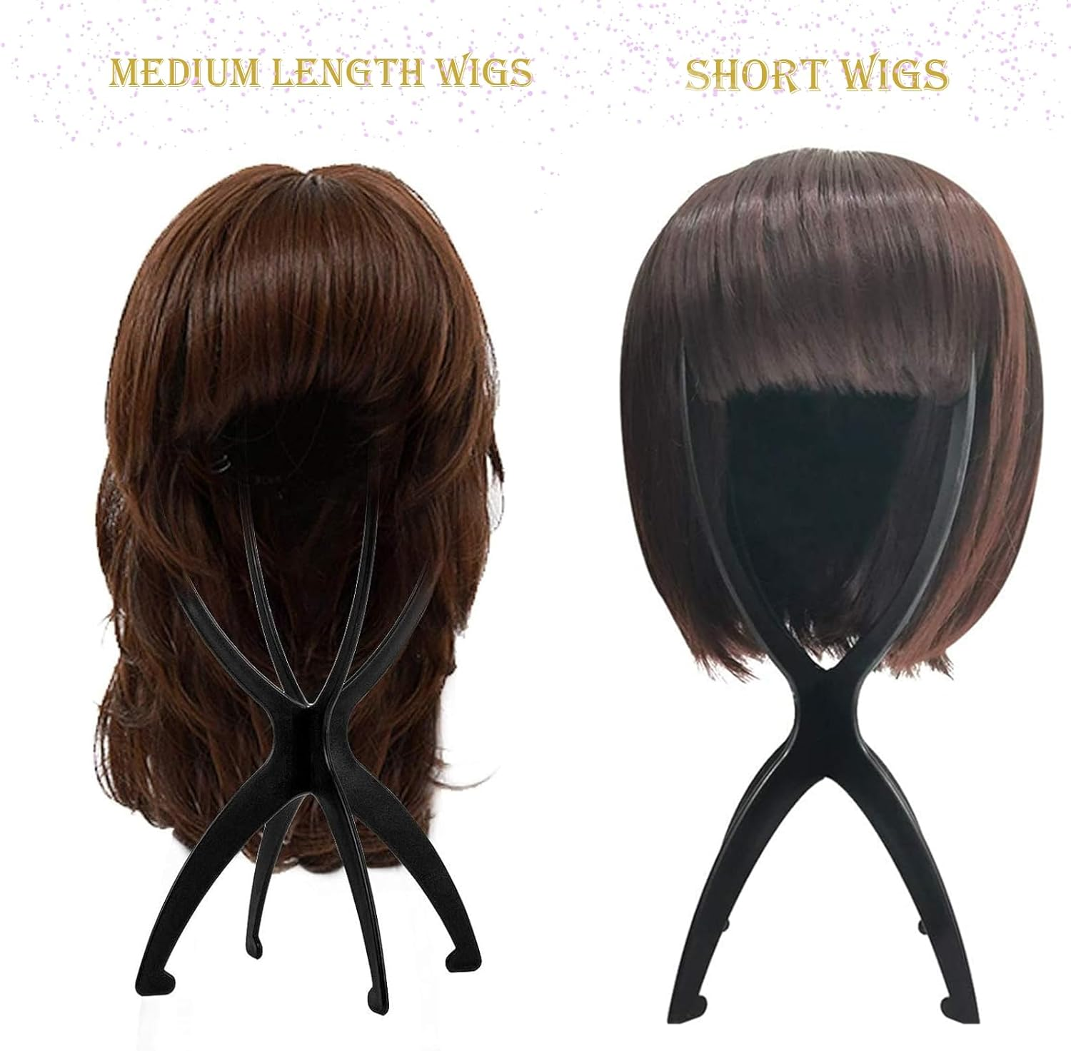 3 Pack Wig Stands, Hat Display Stand，Plastic Folding Wig Holder,Portable Wig Head Stands Collapsible Wig Holders for All Wigs and Hats 13.8 Inches（Black） image number 3
