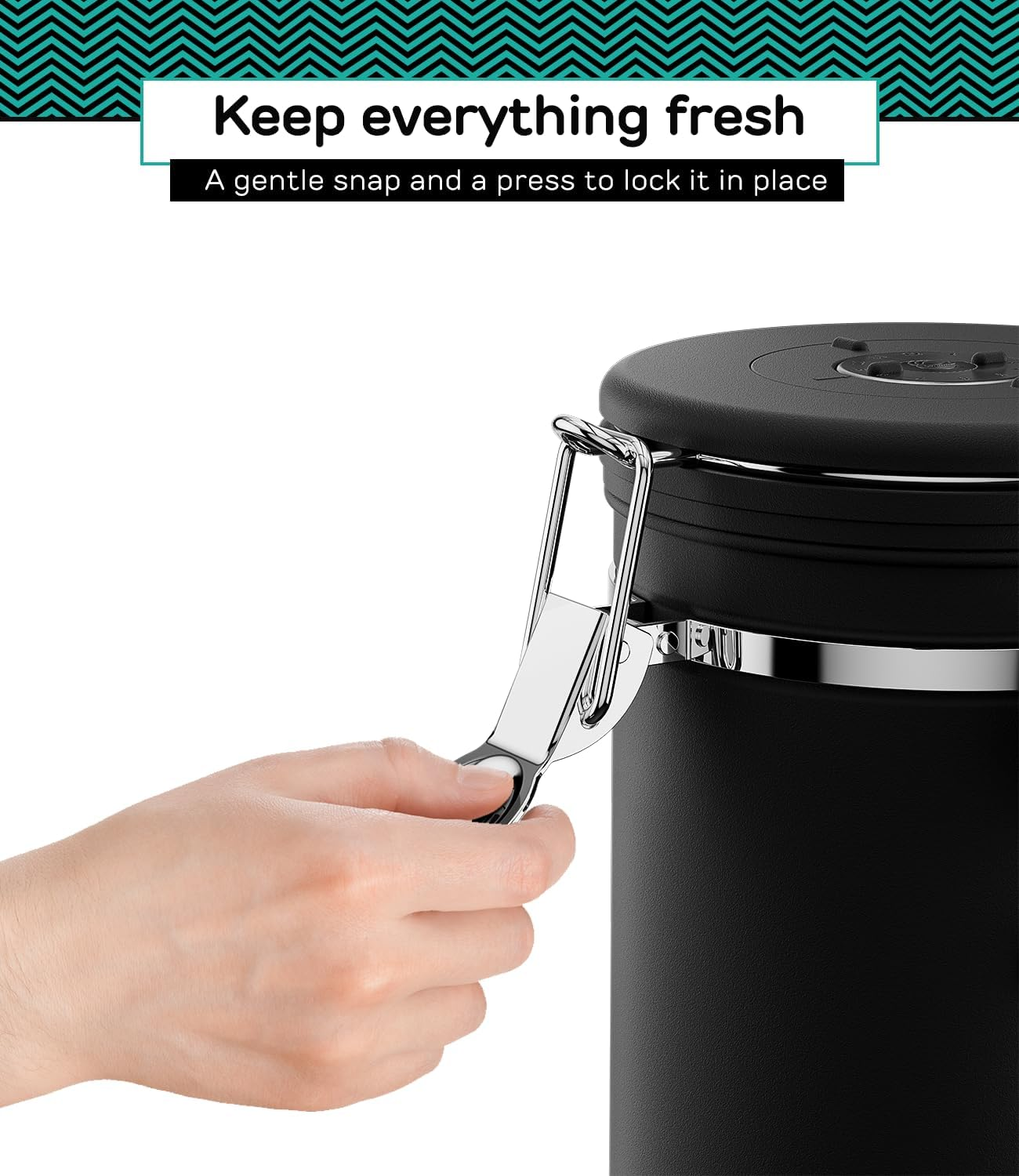 Coffee Gator Coffee Canister, 22Oz Airtight Stainless Steel Kitchen Food Storage Container with Date Tracker, Valve, Scoop for Sugar, Grounds, Beans, Tea, Sugar, Cereal, Flour, Cookies Jars - Black image number 4