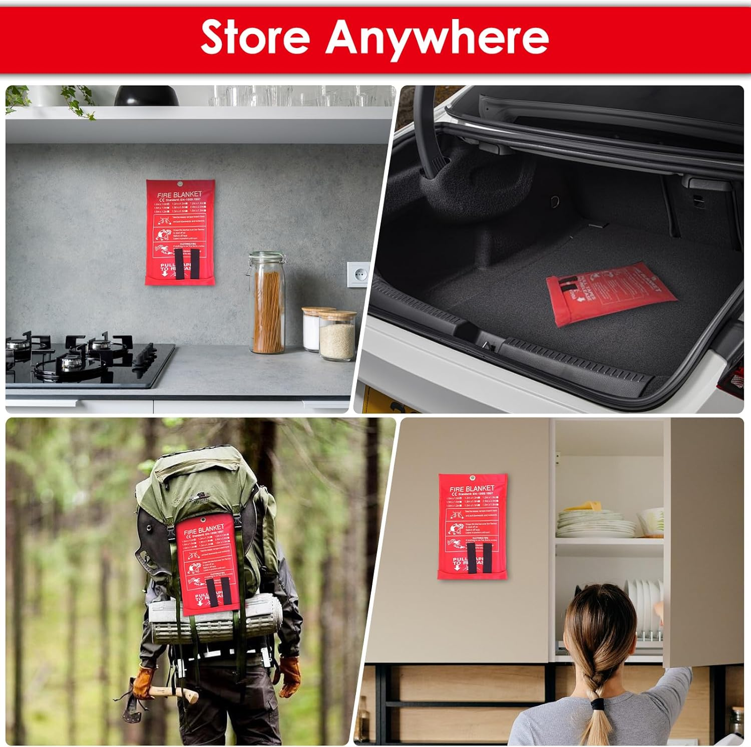 DAWNTREES Fire Blankets 4 Pack Emergency for Kitchen Home,1X1M Emergency Fire Retardant Blanket for Home Fireproof Blanket for Camping, Grill, Car, Office, Warehouse, School, Picnic, Fireplace (4) image number 4