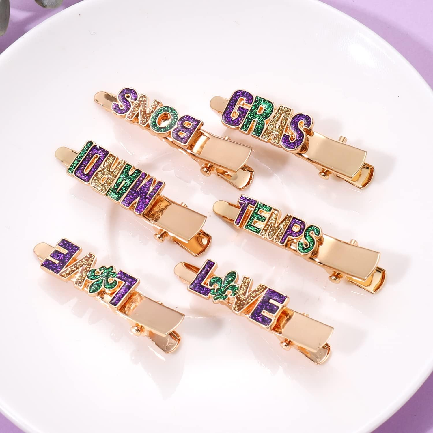 CEALXHENY Mardi Gras Hair Clips for Women (6PCS SET 2)