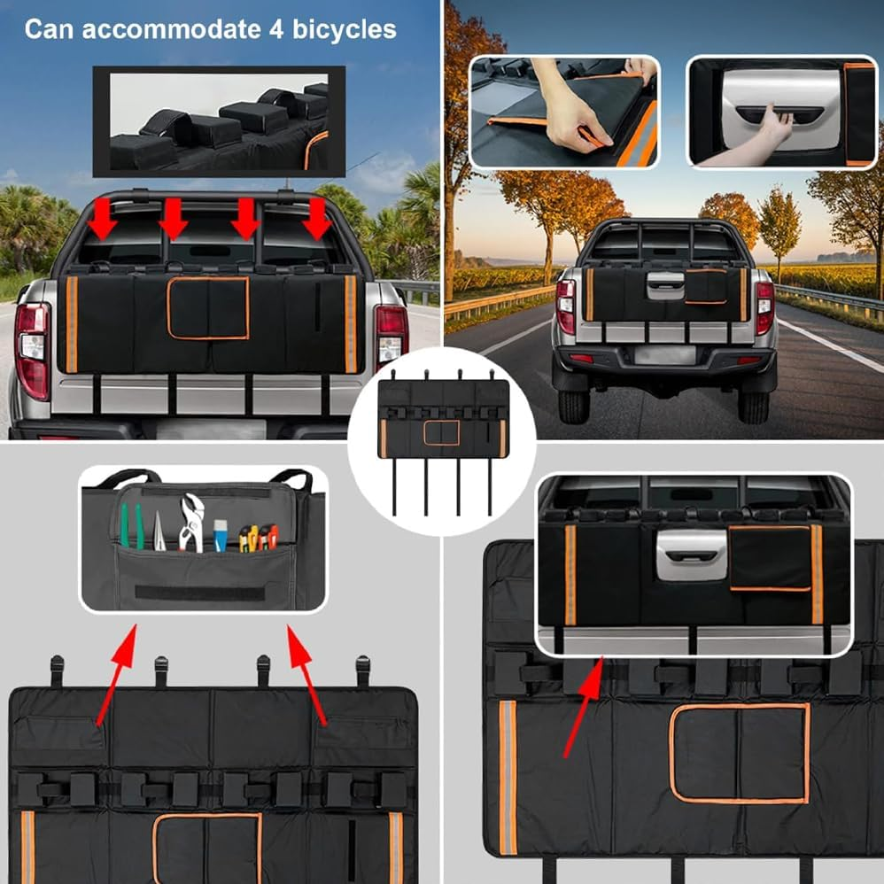 Pickup Truck Tailgate Protection Pad,Waterproof Truck Tail Gate Cover,Heavy Duty Bikes Transport Cushion,Portable Tailgate Protector with Reflective Strips for Outdoor Biking Safety Accessory image number 4