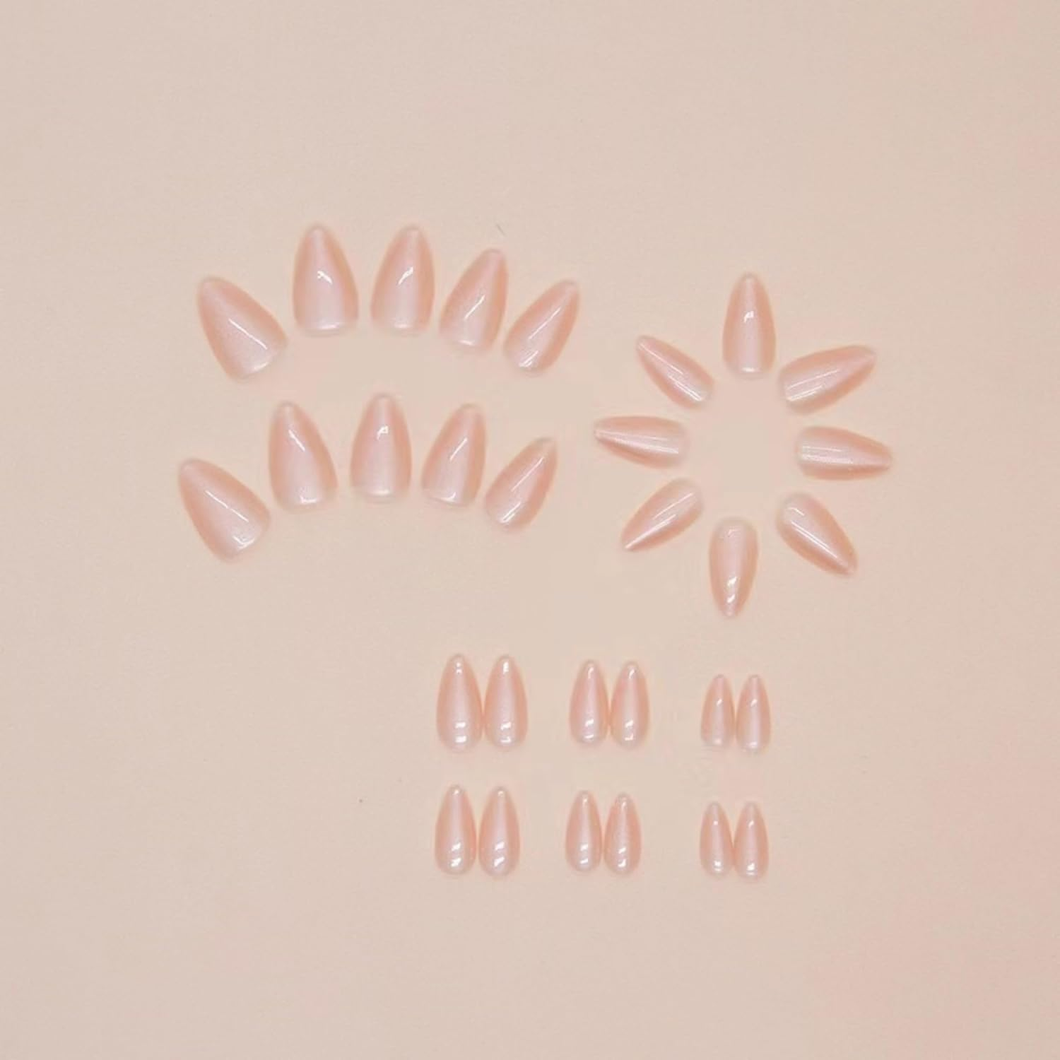 KAVI' S 24Pcs French Tip Stick on Nails Light Color Press on Nails Nude Gradient Glitter Fake Nails Short Almond Acrylic False Nails Jerry Glue for Women Girls Nail Art