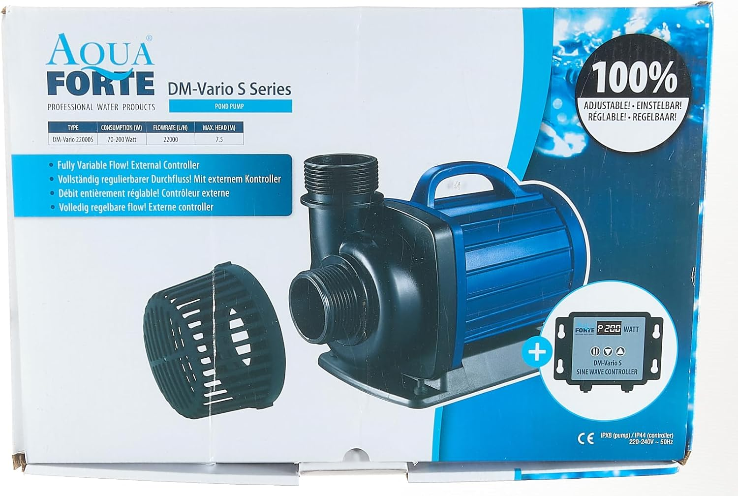 Aquaforte Filter/Pond Pump DM-22.000 Vario S, 70-200 W, Discharge Head 7.5 M, Adjustable with External Controller. Ideal as a Pond Pump or as a Stream/Waterfall Pump. image number 5