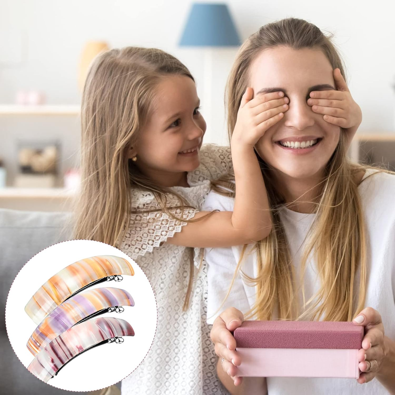 WILLBOND 6 Pcs Hair Barrettes for Women Large Barrettes Hair French Clips Pin Retro Clasp for Mom Gifts Women Accessories, 6 Colors(Multicolor,Stripe) image number 5