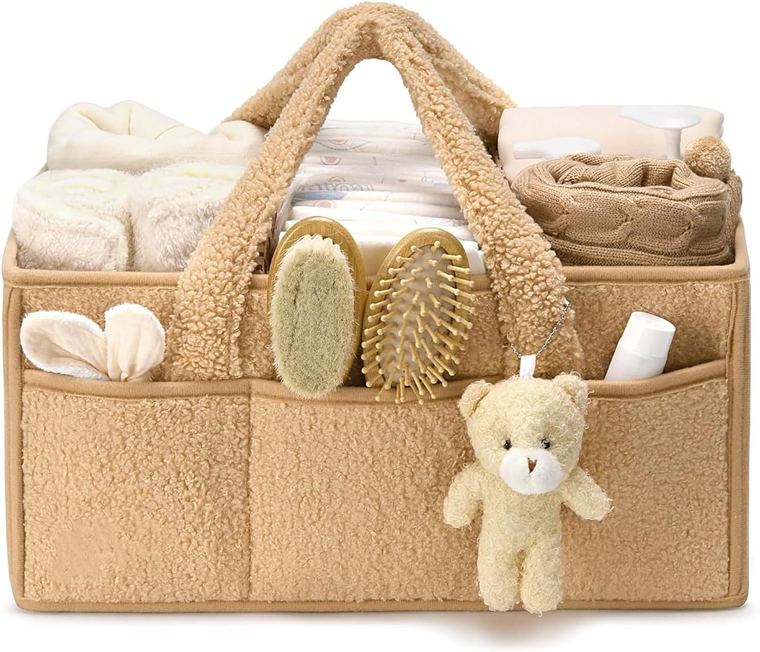 HJB VISSO Baby Diaper Caddy Organizer, Nappy Caddy Storage Basket for Wipes, Portable Nursery Diaper Organizer (Ivory White)