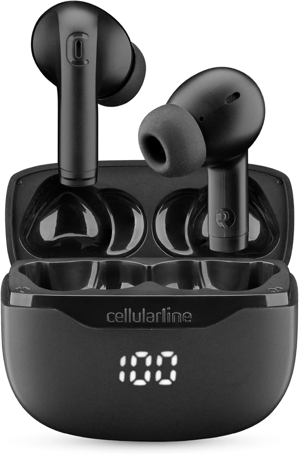 Cellularline Key PRO In-Ear Headphones with ENC, 4 Microphones, LED Display, Multipoint Technology, 30 Hours Playtime, Auto Pairing and Touch Control, Black