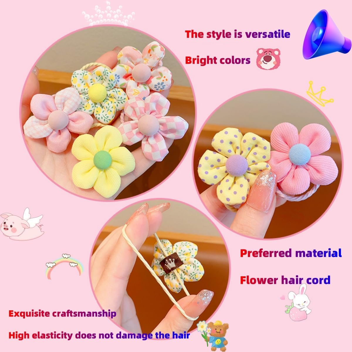 40 Pcs Girl Hair Ties,Flower Elastic Hair Ties,No Damage Flower Scrunchie Toddler,Cute Ties,Rubber Elastic Bands Ponytail Holders Pigtails image number 1