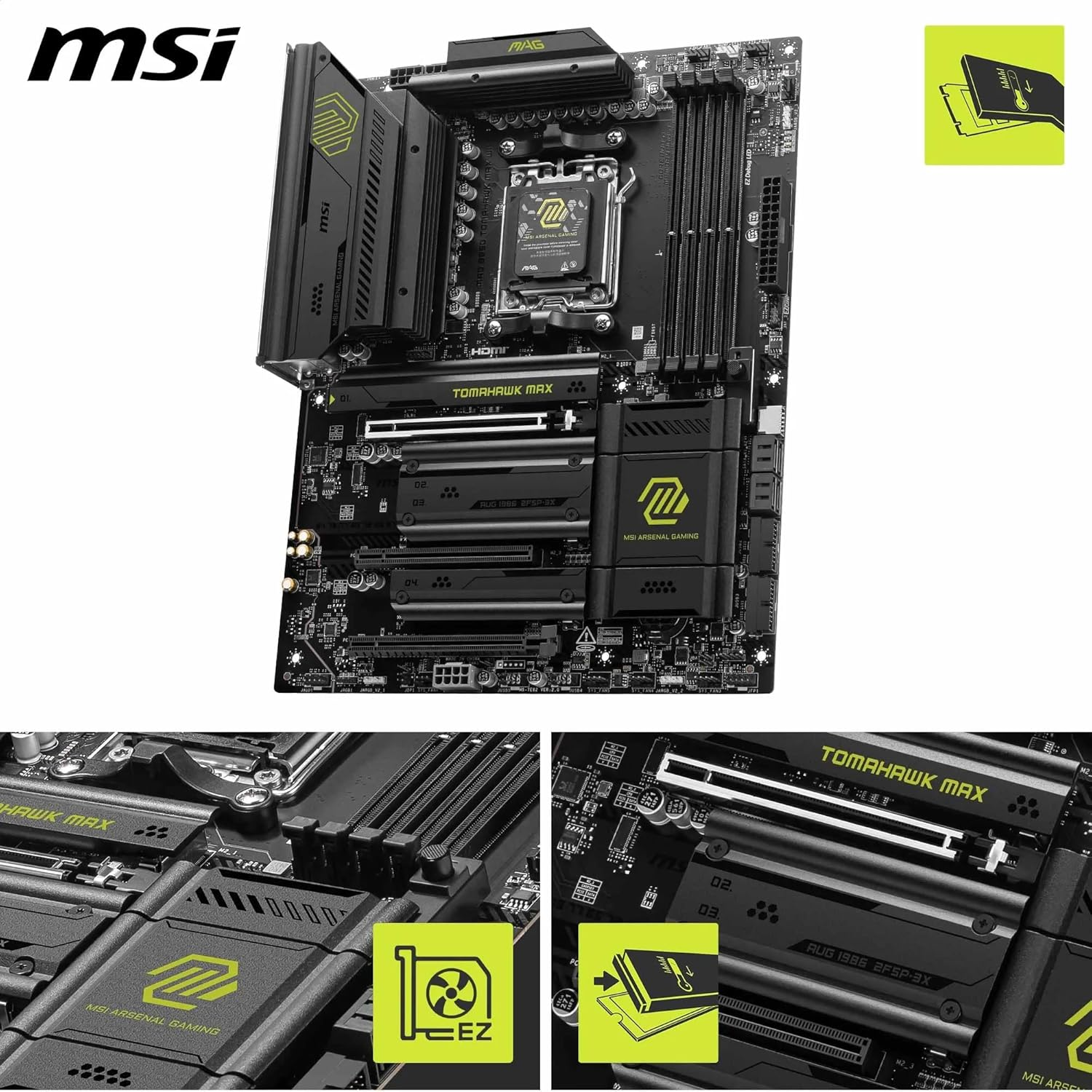 MSI MAG B850 Tomahawk MAX Wifi Motherboard, ATX - Supports AMD Ryzen 9000/8000 / 7000 Processors, AM5-80A SPS VRM, DDR5 Memory Boost 8400+ Mt/S (OC), Pcie 5.0 X16, M.2 Gen5, Wi-Fi 7, 5G LAN image number 5