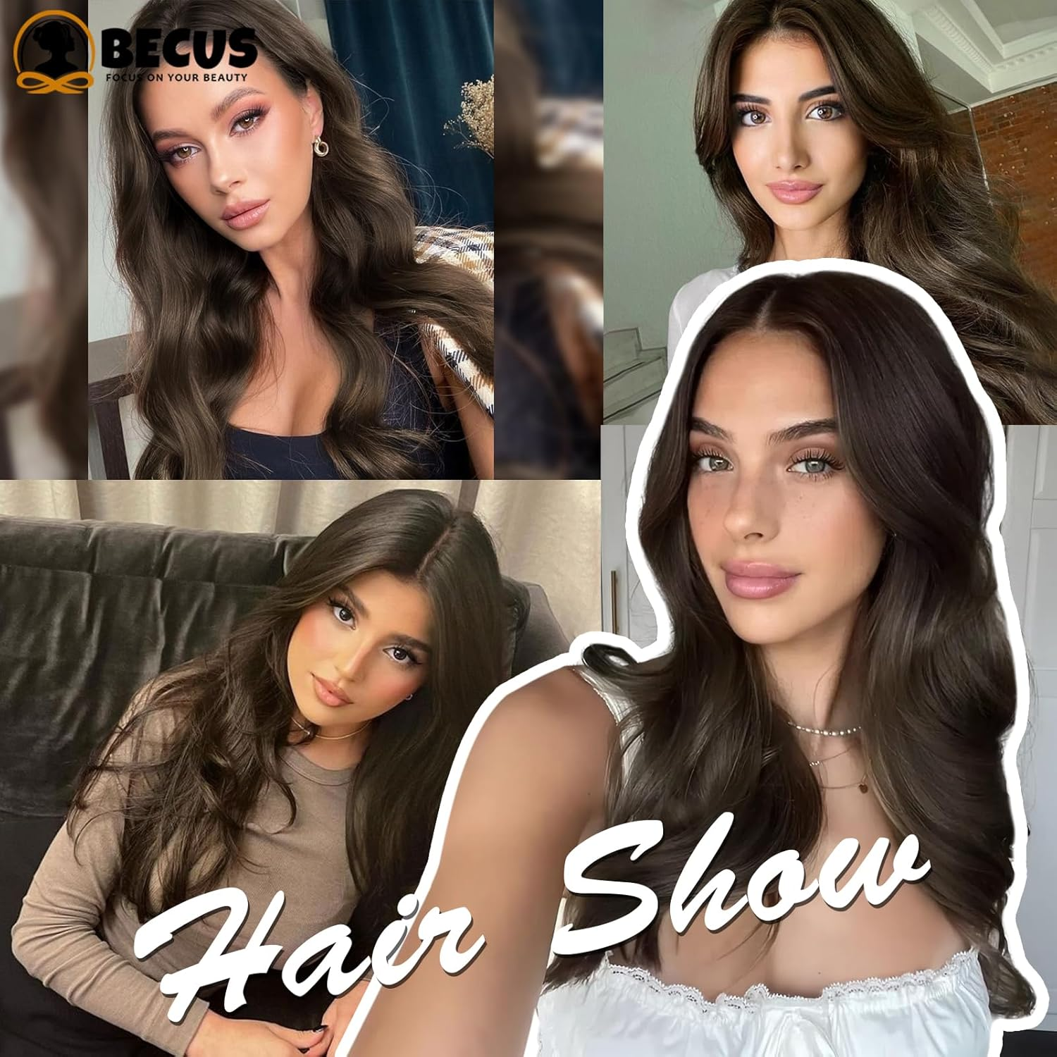 BECUS 24 Inch Long Brown Wigs for Women Middle Parted Wavy Natural Synthetic Curly Hair Wig - Black image number 4