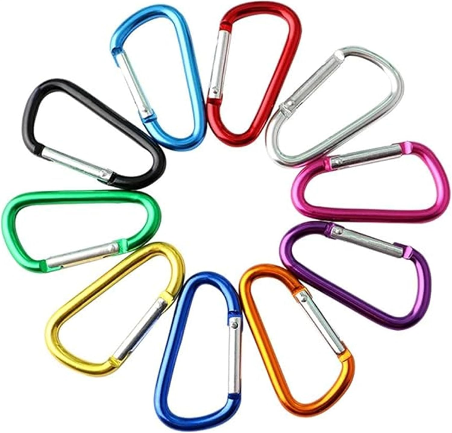 10 PCS 6.2CM Locking Carabiner Clips, Aluminum Carabiner D Ring D-Shaped Spring Snap Hook Key Clip Connect Hooks for Keychain Keyring Belt Loop Water Bottle Backpack Hiking Camping image number 1