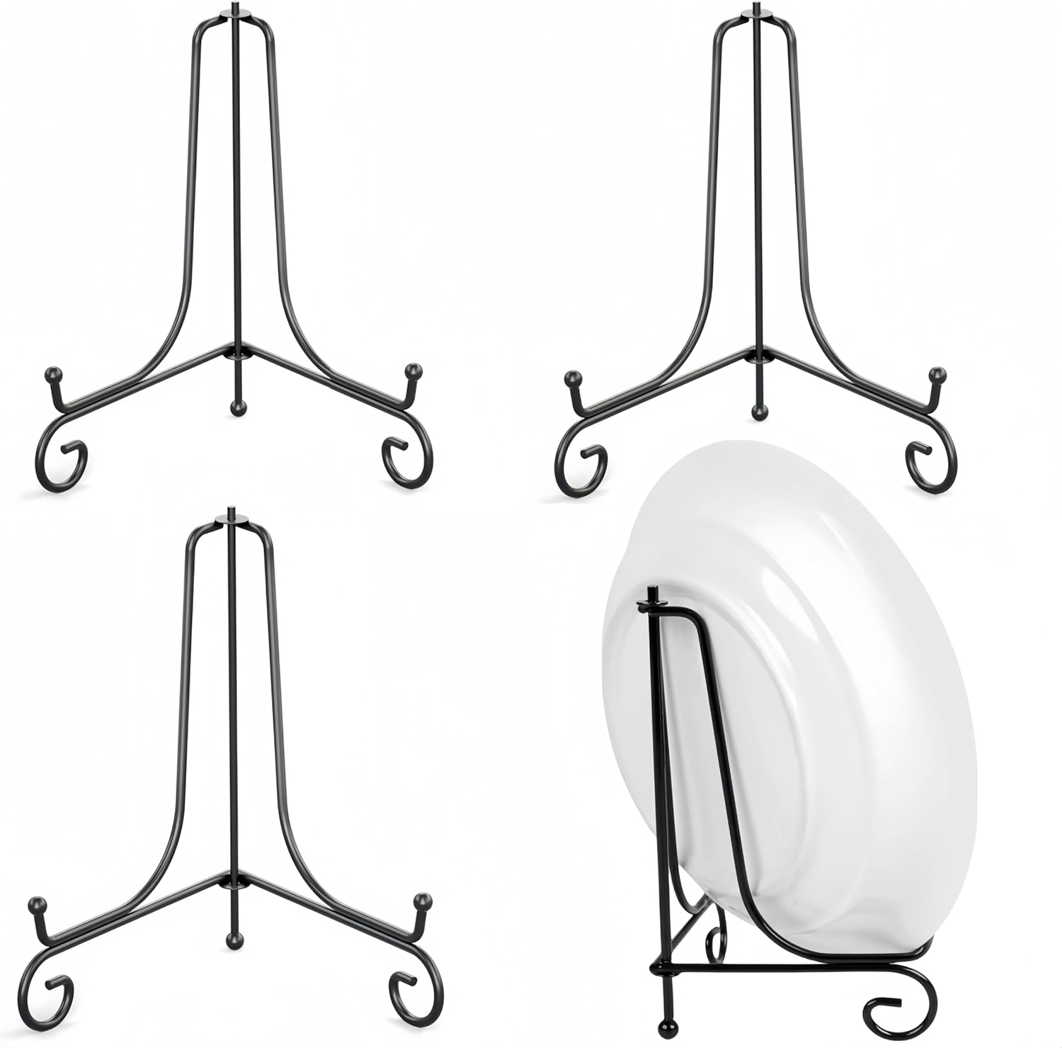 Black Iron Picture Frame Stand, 4 PCS 6 Inch Adjustable and Stable Plate Holder Display Stand,Collapsible Frame Holder Stand for Book, Tabletop Art, Picture,Artworks,Photo and Platter image number 2