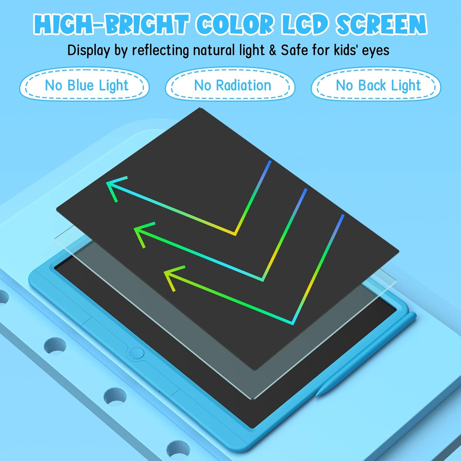 Wicue LCD Writing Tablet for Kids 15In Drawing Tablet, Colorful Doodle Board Drawing Pads, Electronic Drawing Boards Travel Activity Games for 3 4 5 6 Year Old Kids Birthday Gifts (Blue) image number 4