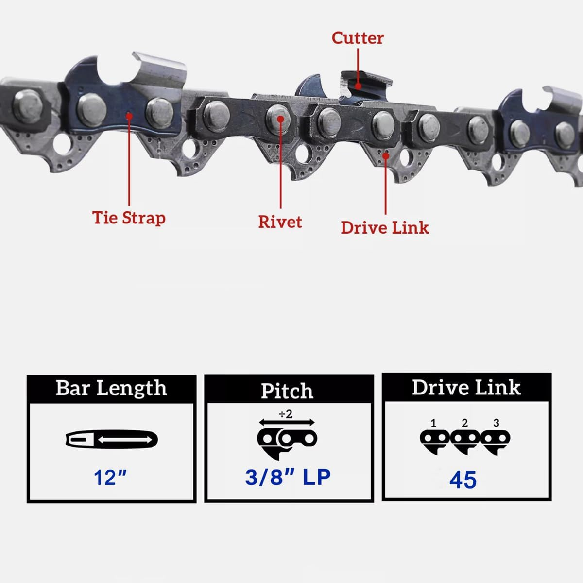 3-Pack 12 Inch Mini Chainsaw Chain with Replacement Bar, Replacement Guide Saw Chains for Cordless Electric Chainsaw & Wood Branch Cutting Mini Chainsaws (45 Drive Links) image number 4