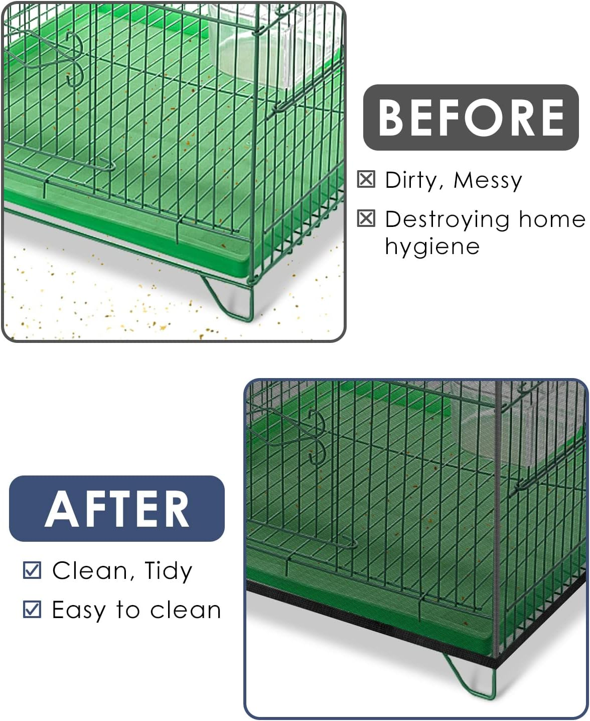 Bissap Bird Cage Seed Catcher, Universal Birdcage Net Nylon Adjustable Elastic Band Stretchy Skirts Mesh Cover for Parrot Cage Seed Guard (Not Include Birdcage)- Black