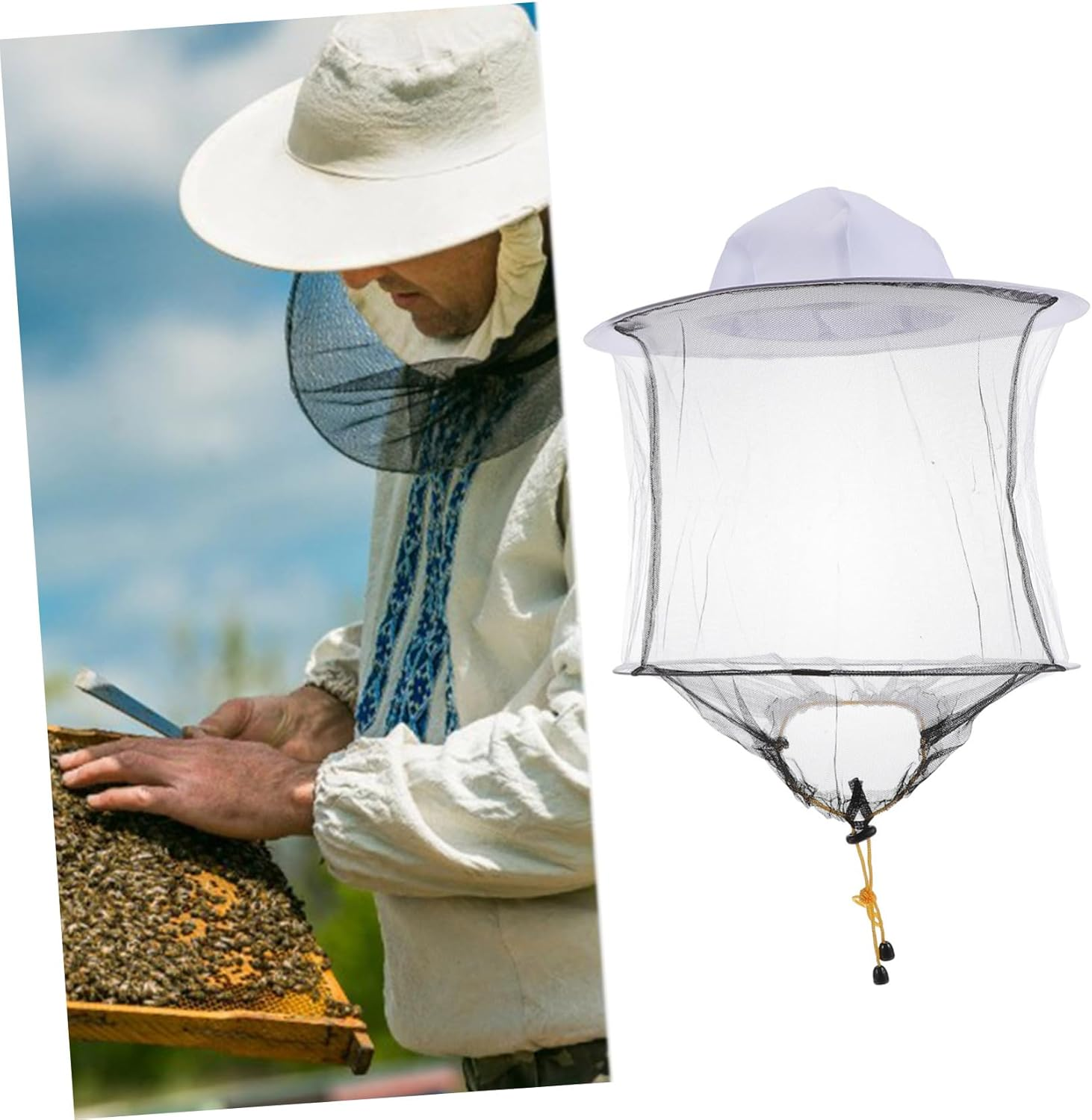 2Pcs White Beekeeper Hat with Fine Mesh Veil Protection Elasticated Neck Outdoor Bee Keeping Supplies for Fishing Hiking Camping