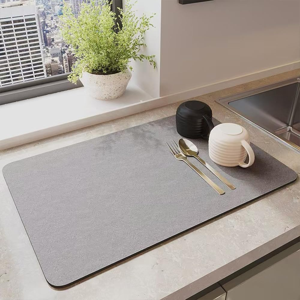 2 Pack Dish Drying Mat for Kitchen Counter &ndash; Super Absorbent, Heat Resistant with Non-Slip Rubber Back &ndash; Hide Stain, Easy to Clean, Coffee Machine, and Kitchen Draining (Grey, 40X60Cm) image number 2