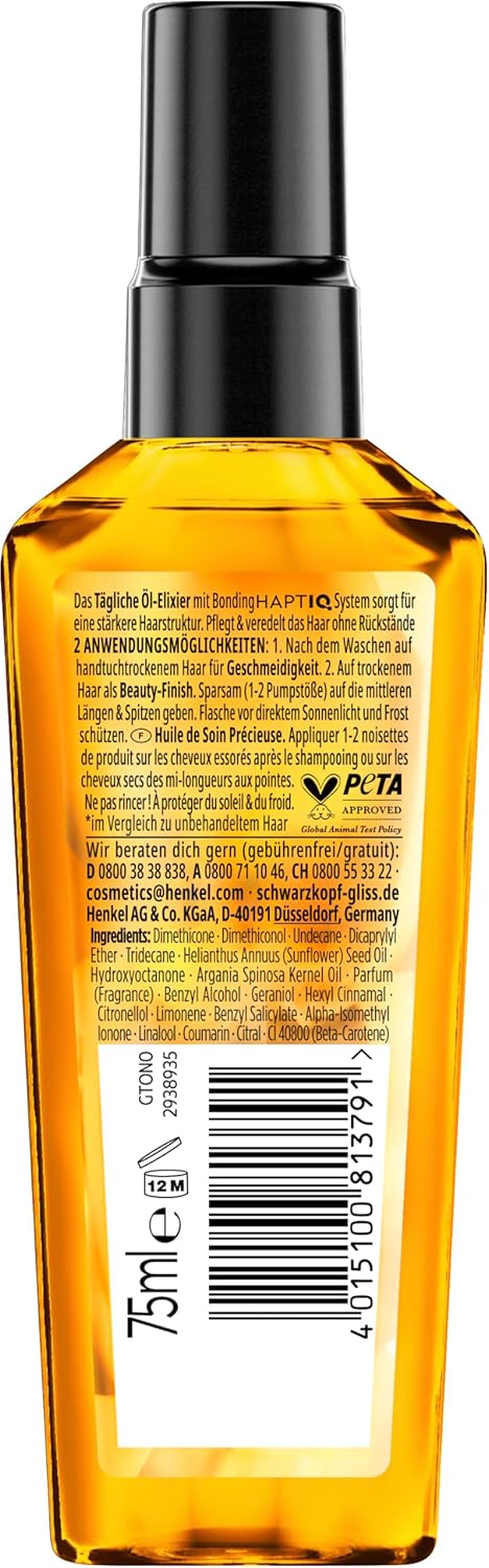 Gliss Kur Hair Oil Daily Oil Elixir (75 Ml), Hair Oil for Dry Hair Nourishes and Refines the Hair without Greasy Residue, Contains Argan Oil and Vitamin E image number 1