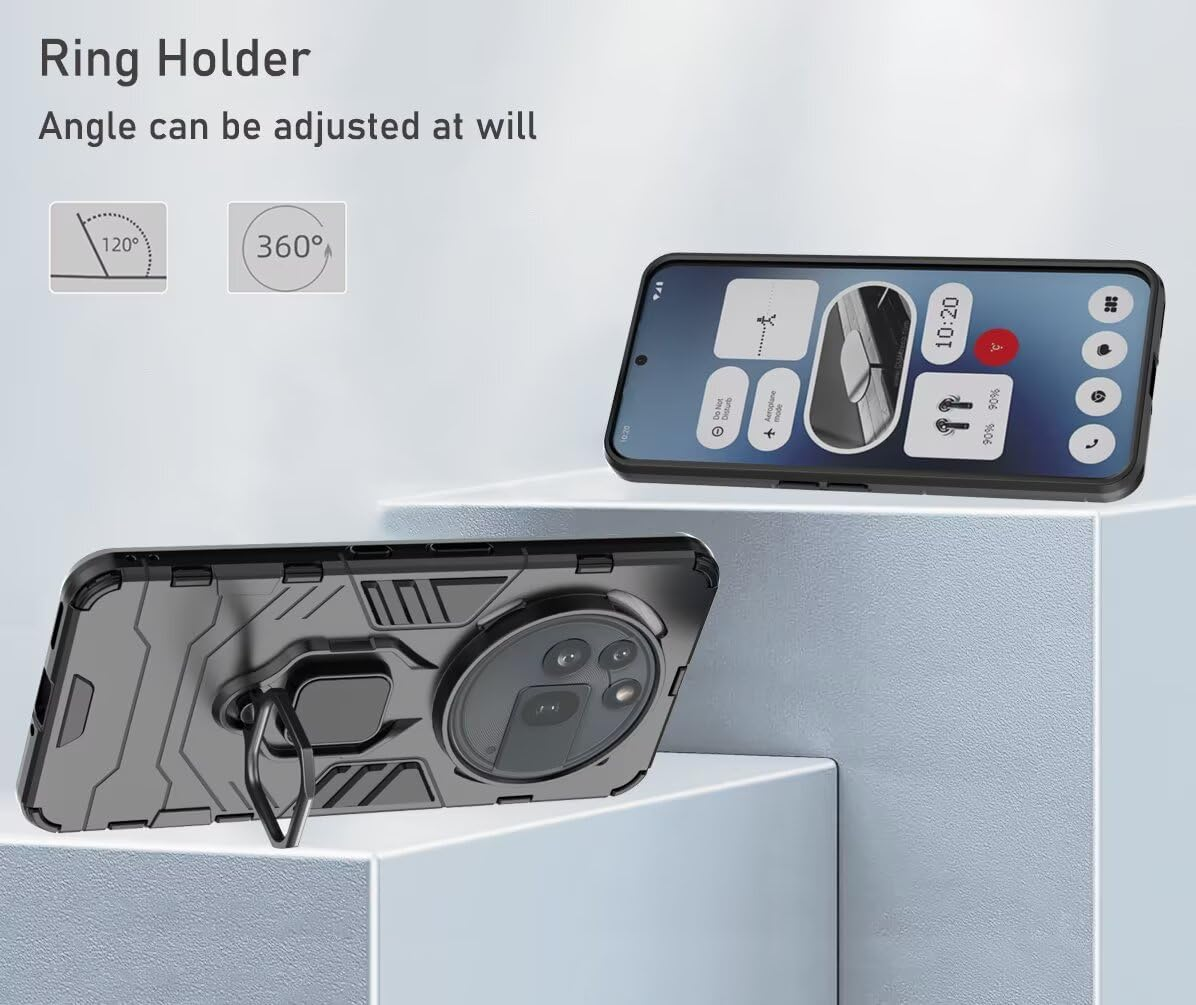 DERHAN Case for Nothing Phone 3A Pro, Armoured Case with Ring Holder + Protective Film [Pack of 2], Mobile Phone Cases Shockproof Protective Case, Mobile Phone Case with Stand - Black image number 2