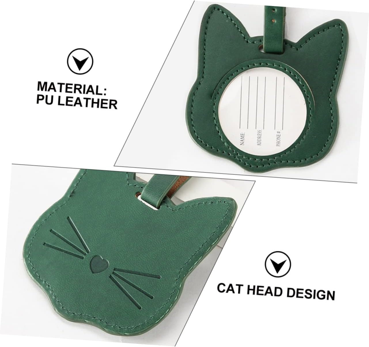 COSMEVIVI Pu Leather Luggage Tags 2Pcs Set Cat Design Pu Id Labels Travel Suitcase Bag Tags for Adults and Children School Bag Baggage Accessories Random Color image number 3