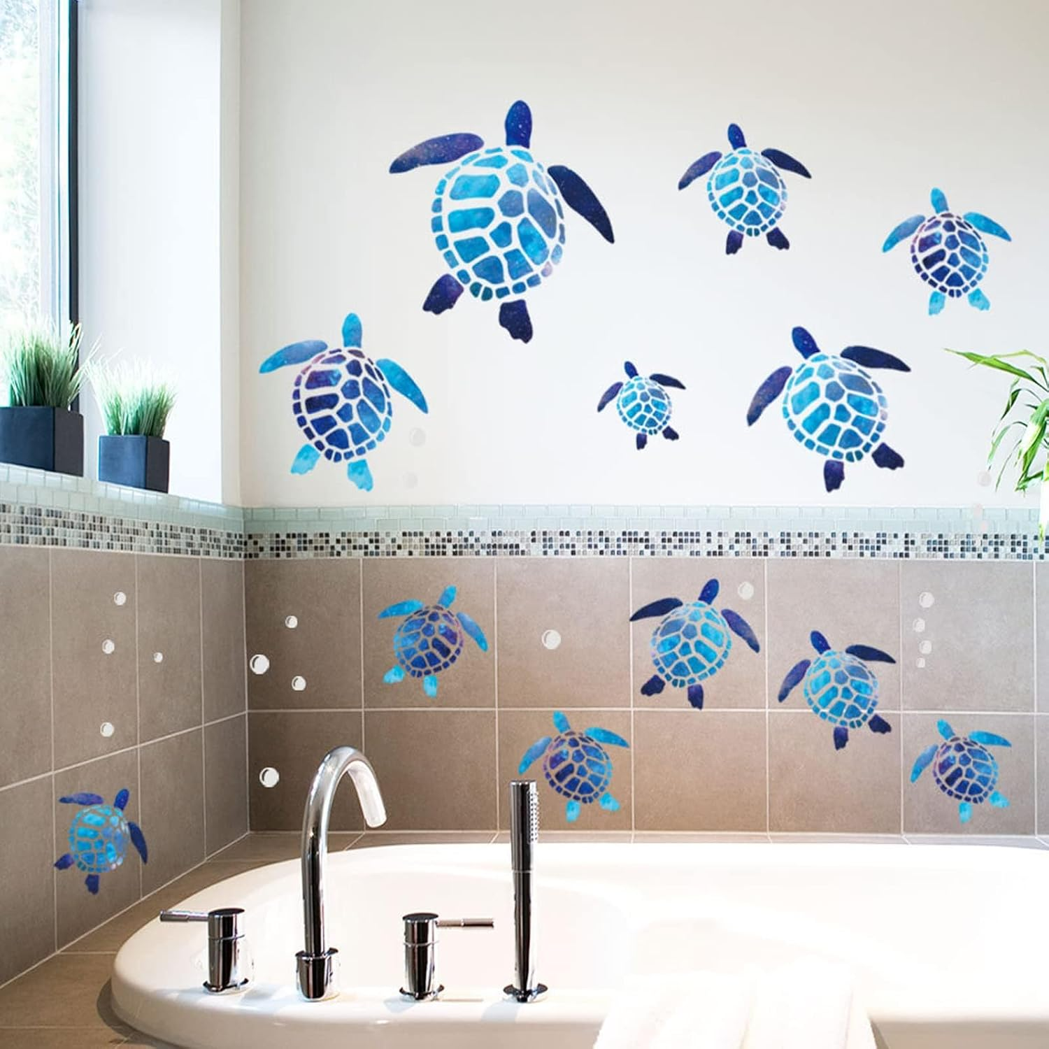 JDFHFGB 12 Pcs Sea Turtle Wall Decals Stickers, Removable Waterproof Vinyl Underwater Ocean Marine Animals Decor for Kids, Nursery, Bedroom, Bathroom, Children'S Swimming Pool (Blue) image number 5