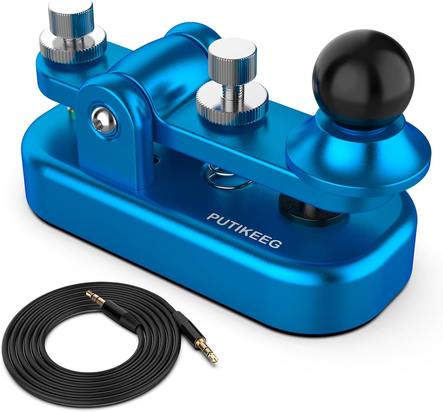 PUTIKEEG Mini Classical Morse Code Key - CW Morse Code Keys Automatic Morse Aluminum Alloy Radio Ham Send Telegram Morse Code Key with Silicone Anti-Slip Foot Pads - Peacock Blue image number 1