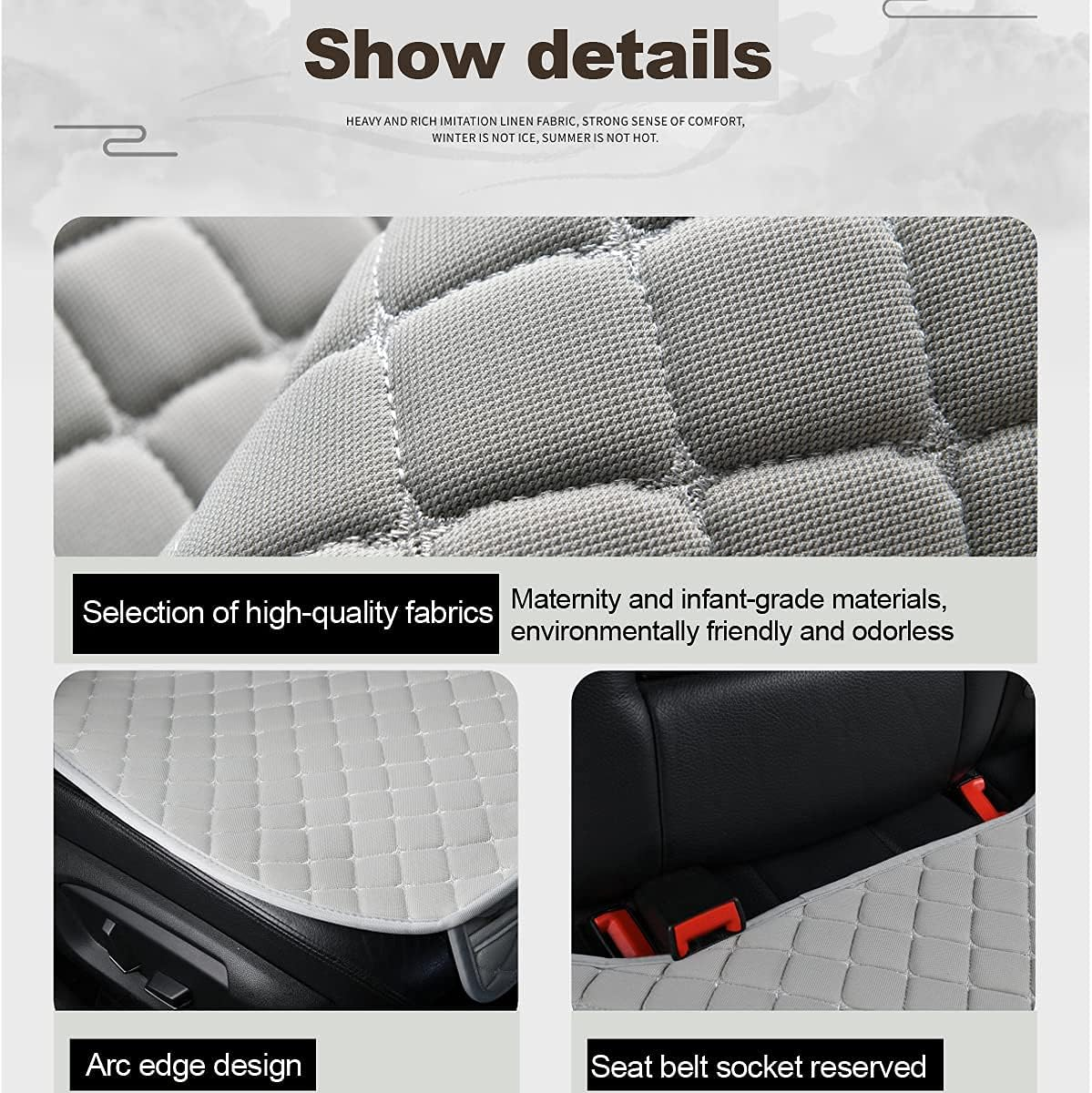 Car Seat Covers Auto Cushion Vehicle Long Rear Seat Chair Cover Protective Mat Pad for Baby, SUV, Skin-Friendly Golden Embroidery Thread (Black-Rear) - Black-Front image number 2