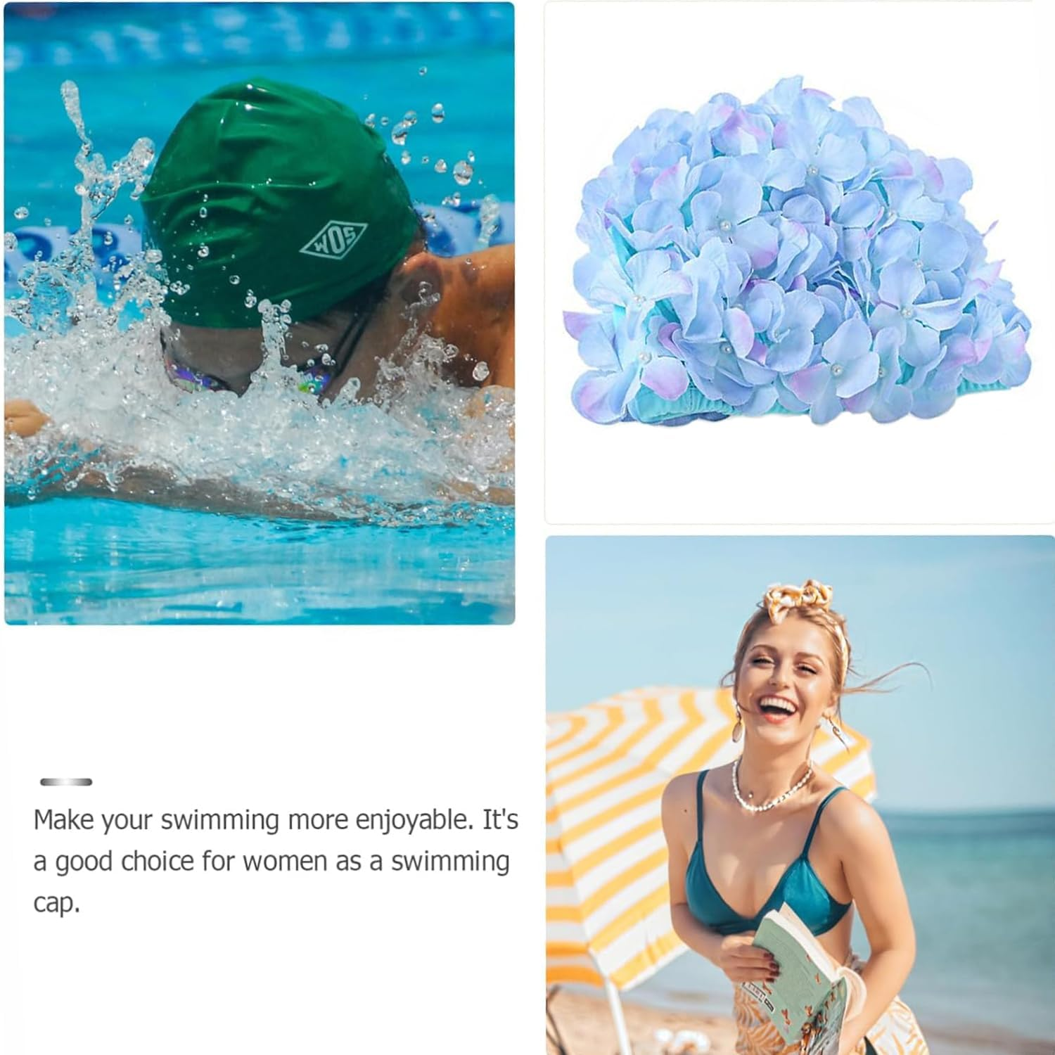 Vintage Swim Cap Floral Petal Retro Style Bathing Caps for Women Breathable Floral Swimming Hat Stylish Ear Protector for Girls Fashion Swim Cap for Swimming & Bathing Petal Design image number 6