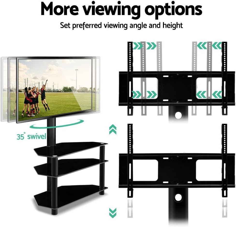 Artiss 32-60 Inch TV Stand, Adjustable Tvs Mount Bracket Storage Shelf Universal Mounting Brackets Floor Stands Home Entertainment Office Bedroom, with 3 Tier Shelves Black image number 6