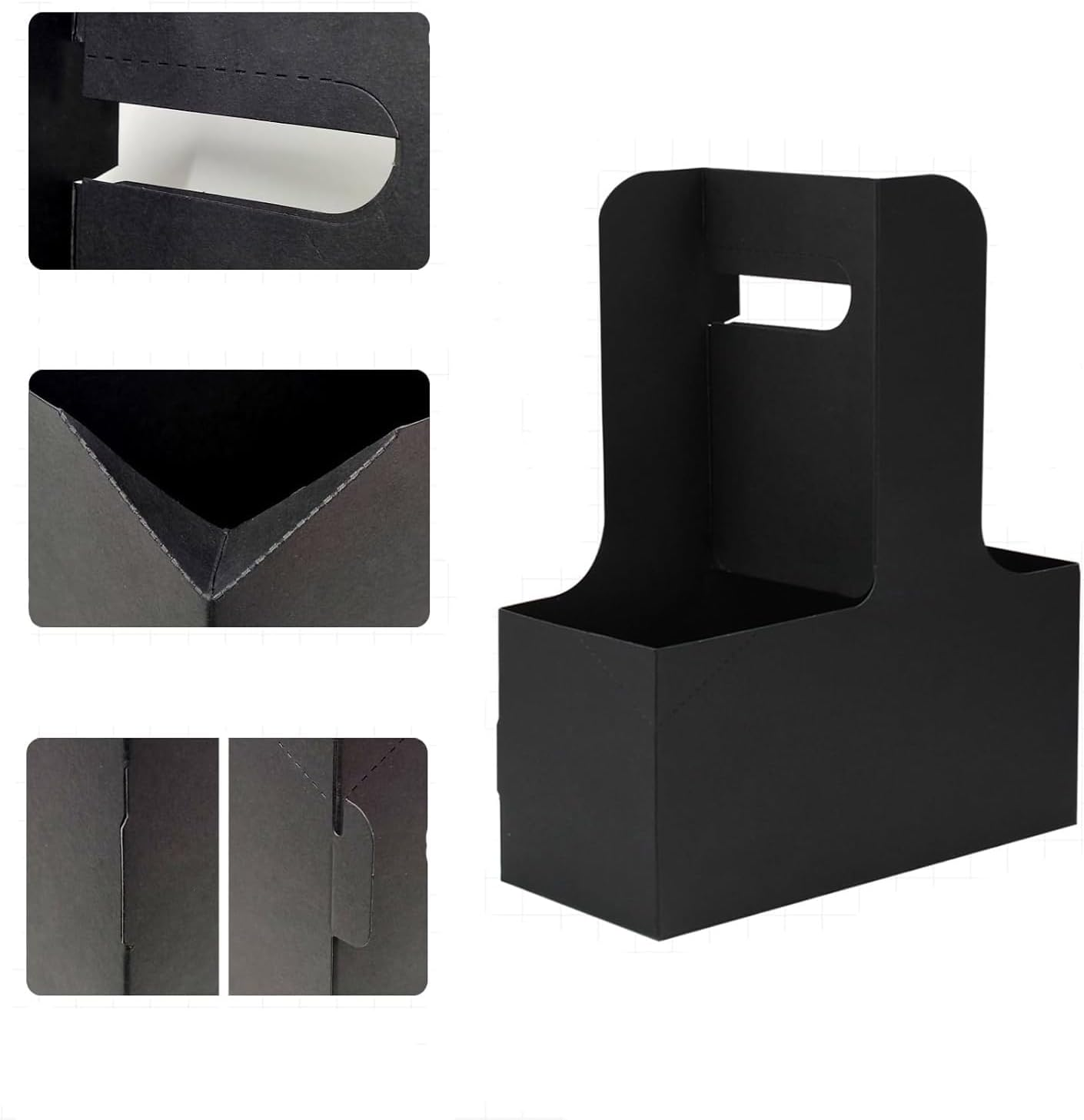 25 Pack Paperboard Cup Holder, 2 Cup Disposable Drink Carrier with Handle, Cup Carriers for Hot or Cold Drinks, Coffee Carrier (Black)