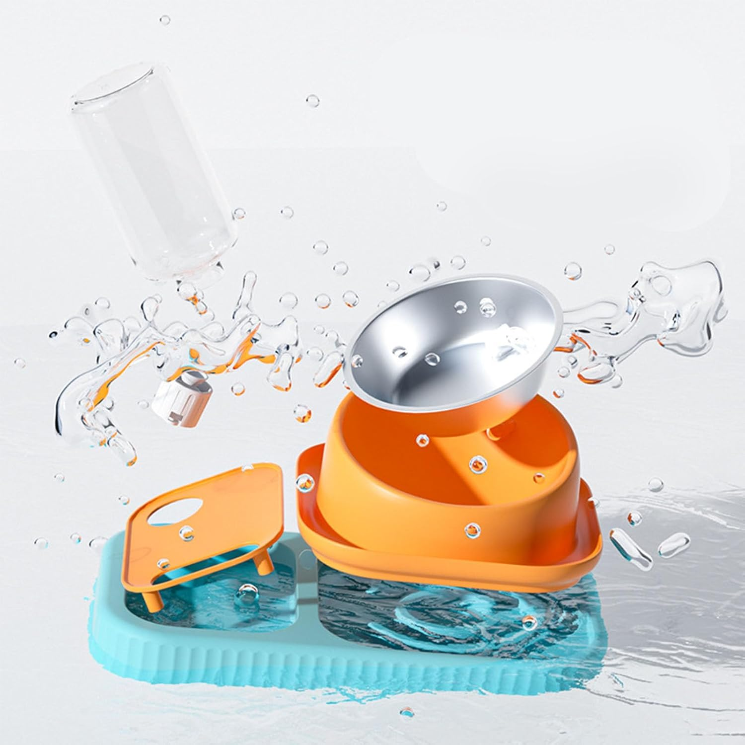 3 in 1 Dog Cat Bowls, Easy to Clean Slow Feeder Bowls Stainless Steel Food Bowl with Water Dispenser, Elevated Double Dog Cat Bowl Tilted Cat Food and Water Bowl Set for Small Dog Kitten Puppy image number 1