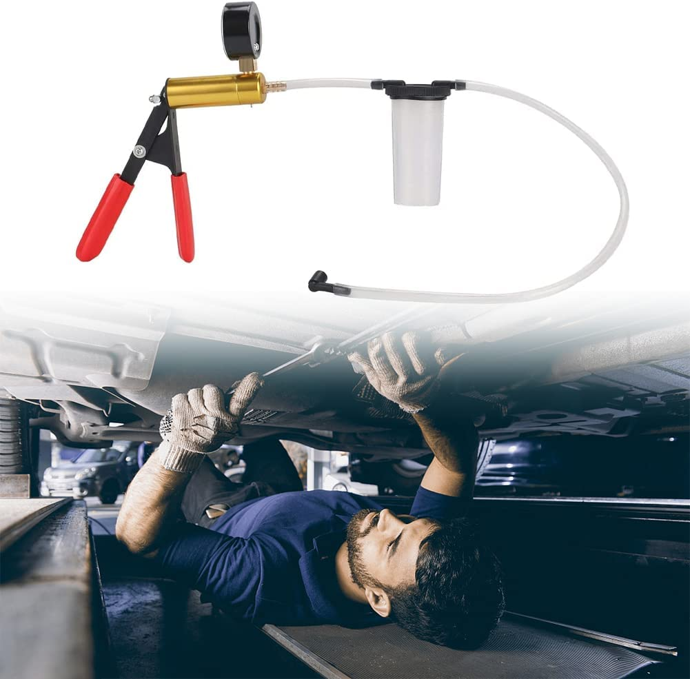 Red 2 in 1 Brake Bleeder Kit Hand Held Vacuum Pump Test Set for Automotive with Protected Case,Adapters,One-Man Brake and Clutch Bleeding System image number 1