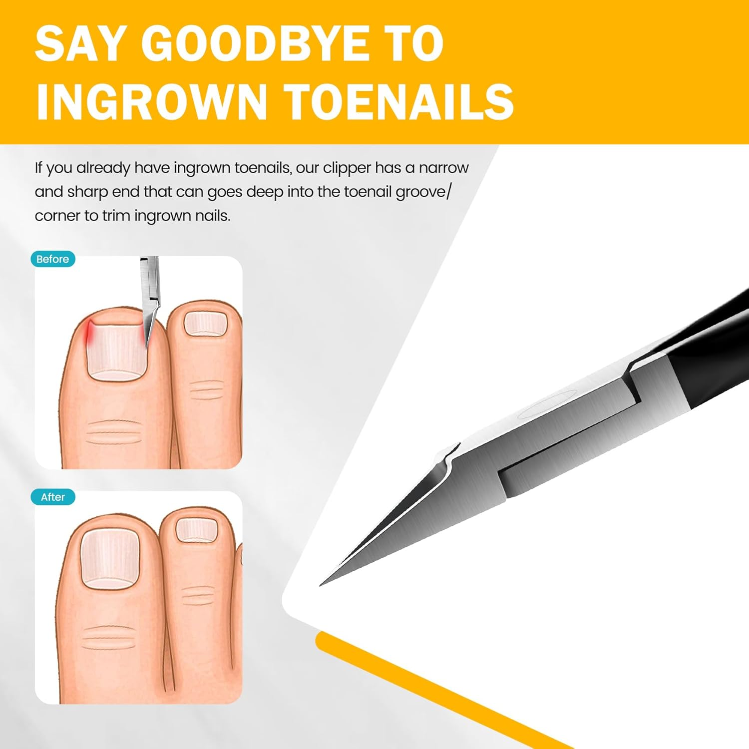 BEZOX BEZOX Straight Blade Toenail Clippers for Seniors Thick Toenails - Wide Open Pointed Jaw Toe Nail Clippers for Ingrown Nails, Precision Grooming Toenail Scissors for Healthy Nails - Black - Black image number 5