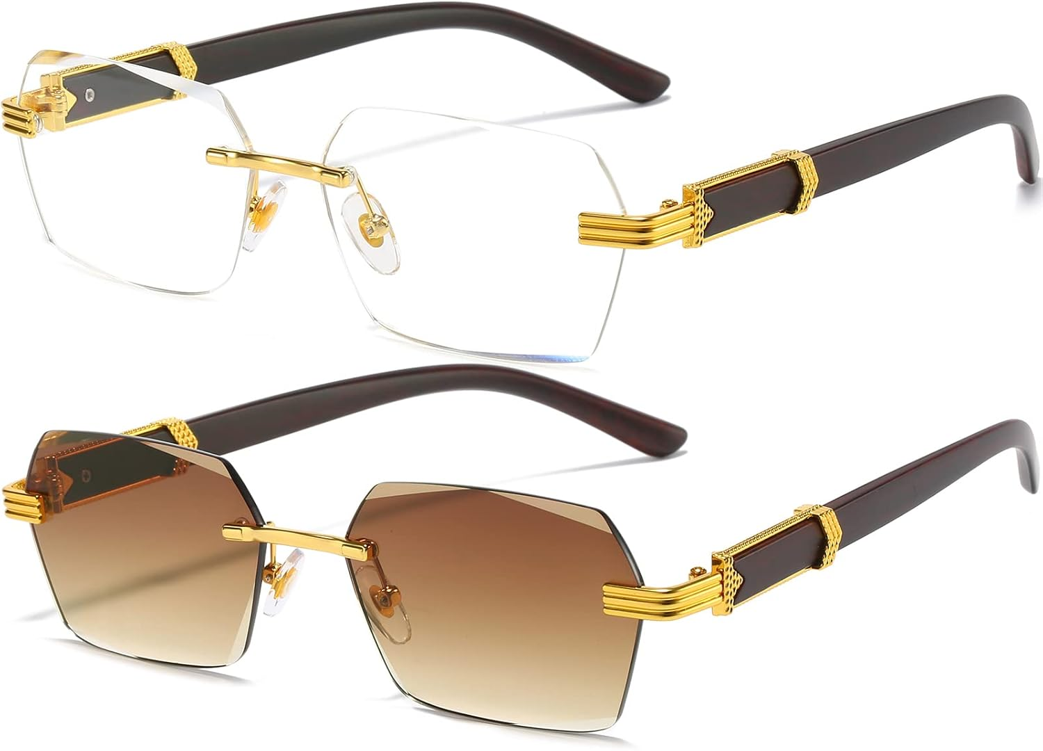 AIEYEZO Retro Rimless Sunglasses Rectangle Women Men Vintage Frameless Sun Glasses Fashion Frameless Square Tinted Glasses